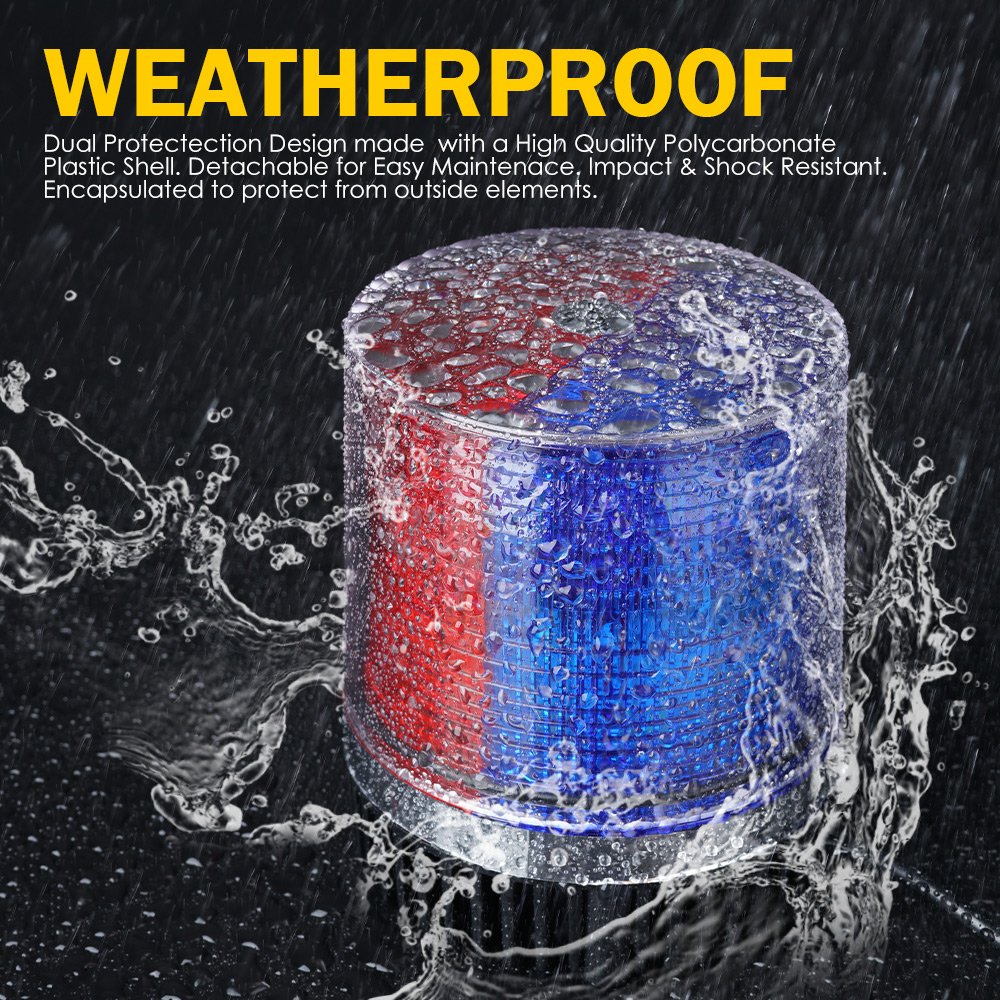 Xprite Red & Blue LED Rooftop Beacon Strobe Light Magnetic Base, Safety Warning Police Flashing Lights for Law Enforcement Vehic