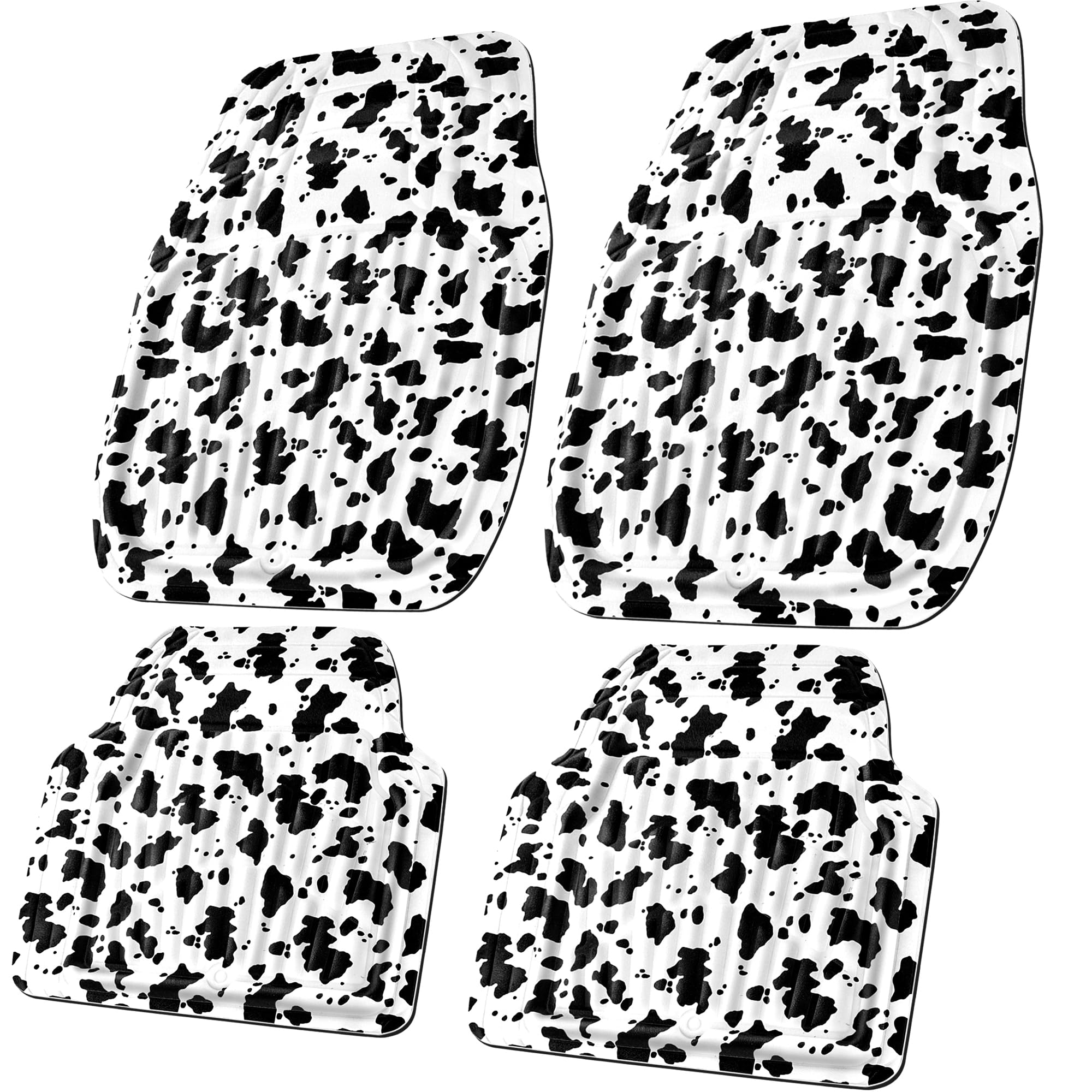 Cass Pass Leather Cow Print Car Floor Mats, 3D Waterproof All Weather, Universal Trim To Fit & Anti-Slip Burr Bottom, Safety & L