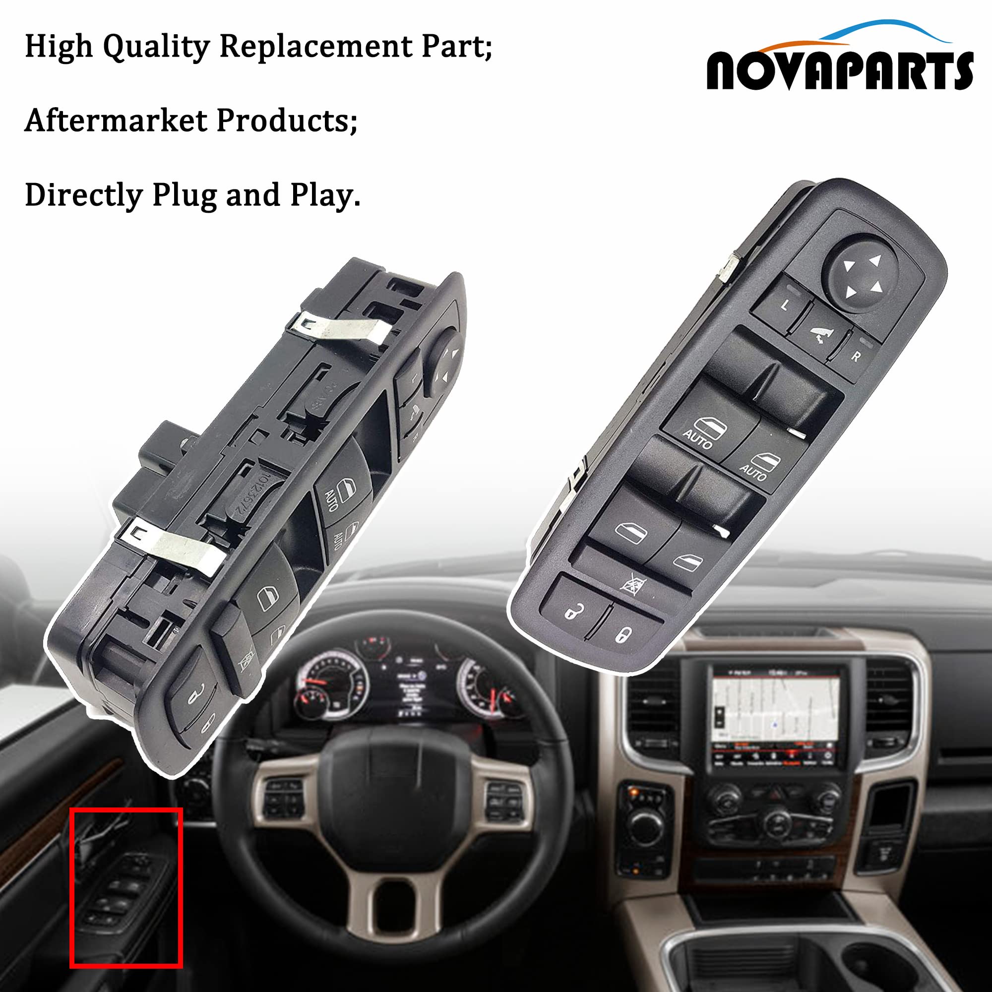Novaparts 56046826Ae Power Window Switch For 2016-2018 Ram 1500 2500 3500 2019-2024 Ram 1500 Classic 2011-2012 Dodge Journey 56046826Ac 56046826Ad Driver Side Front Left (2 Auto, 3+8 Pins)