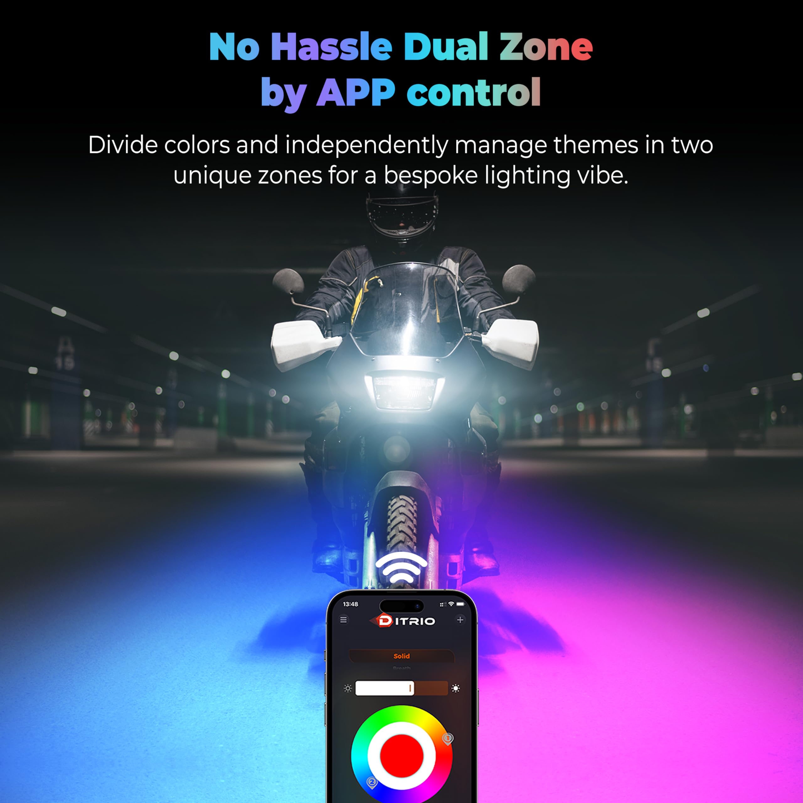 Ditrio 8Pcs Underglow Led Strip Light Kit With App Control, Dual Zone, Brake Turn Signal, 12V Waterproof Pixelglow Effects For M