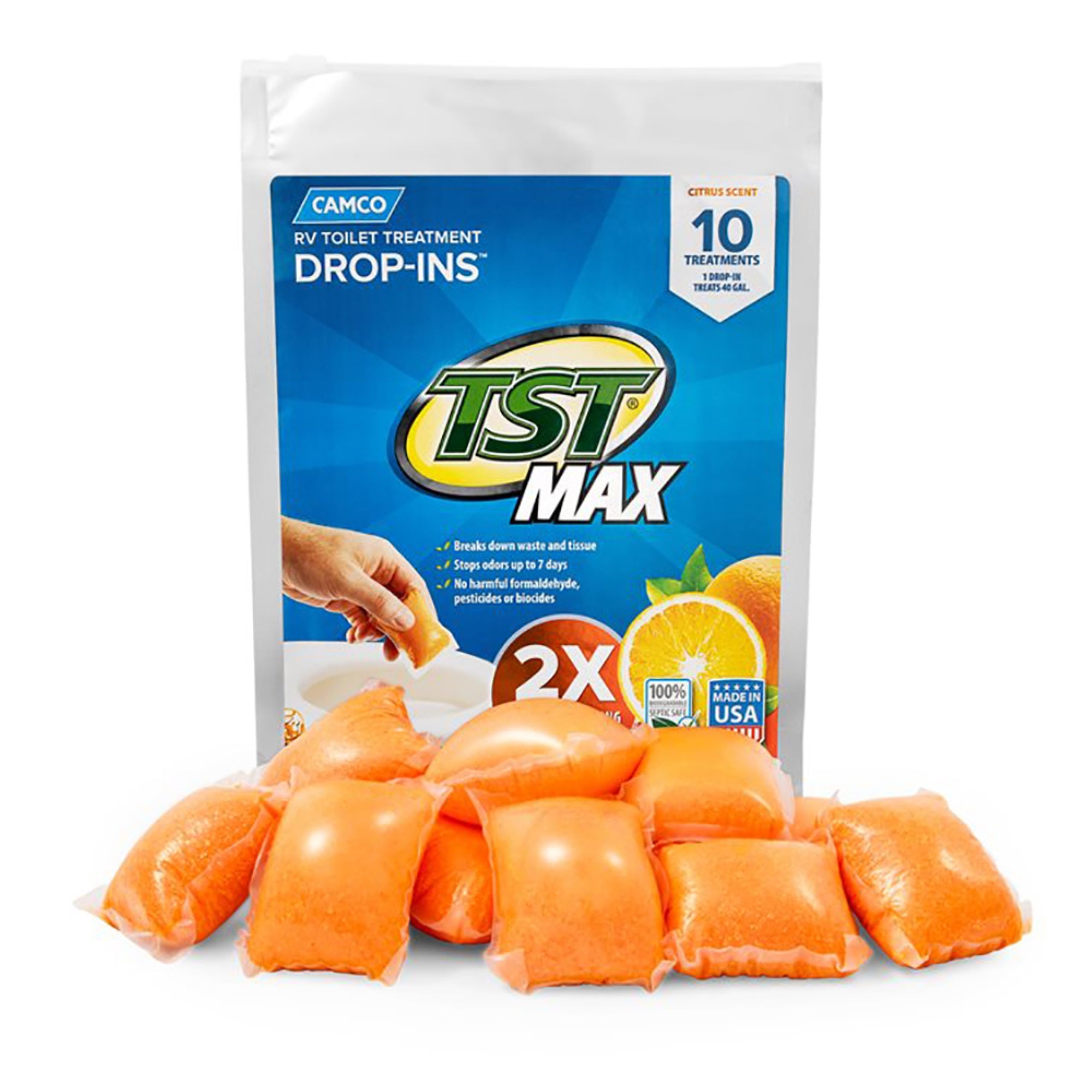Camco Tst Max Orange Rv Toilet Treatment Drop-Ins *10-Pack