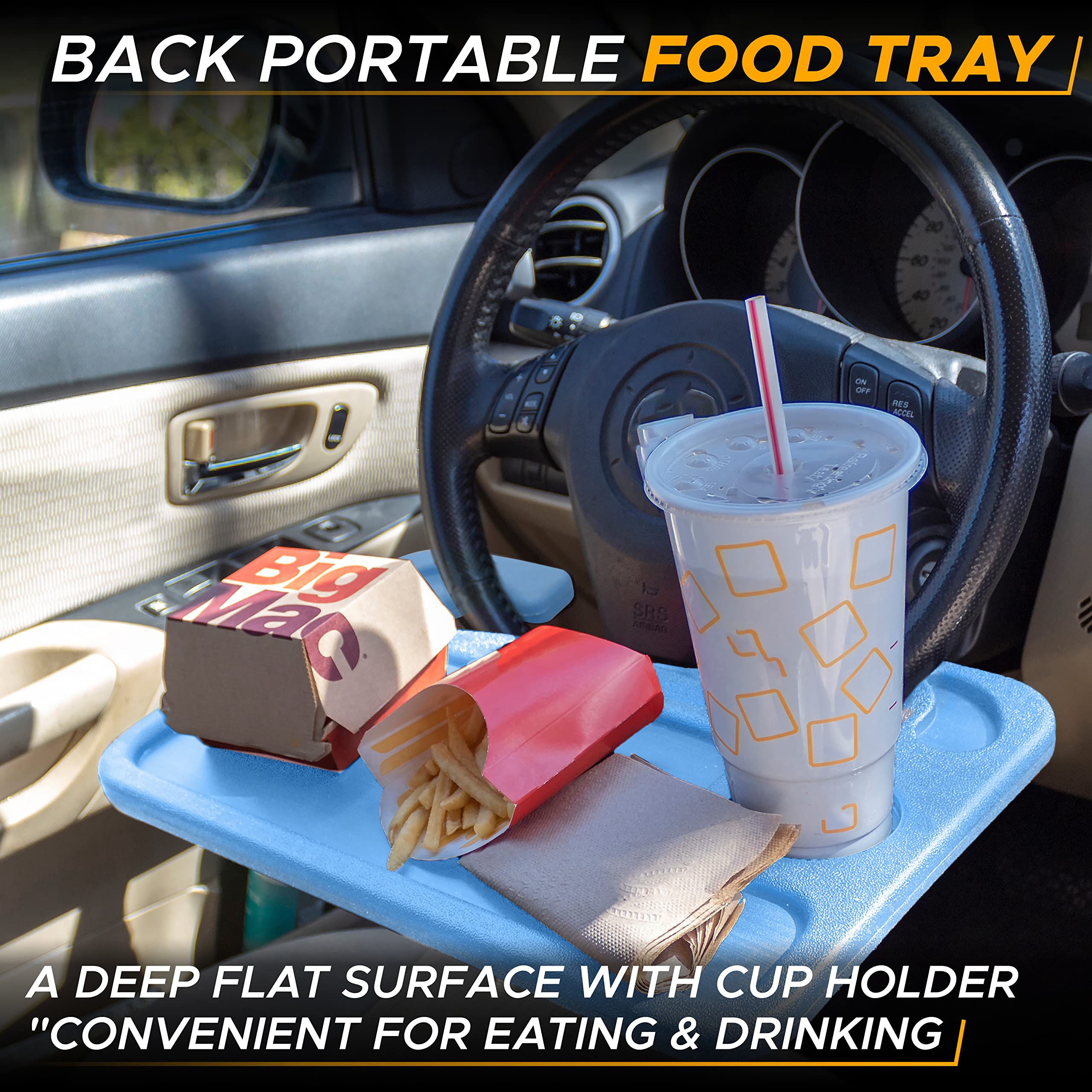 Econour 2 In 1 Car Steering Wheel Desk (Blue) | Steering Wheel Tray For Laptop Car Mount With Pen Holder | Car Food Tray For Eat
