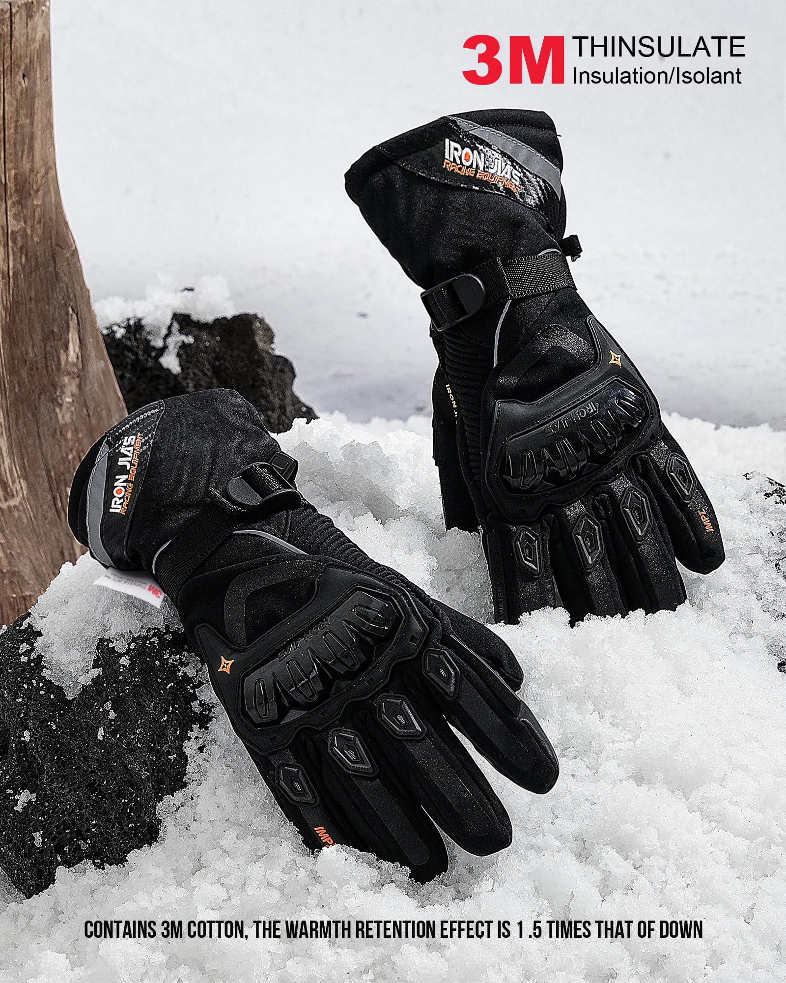 Iron Jia'S Motorcycle Gloves Winter Cold Weather Warm Touchscreen Waterproof Windproof Protective Gear (Black, Xl)