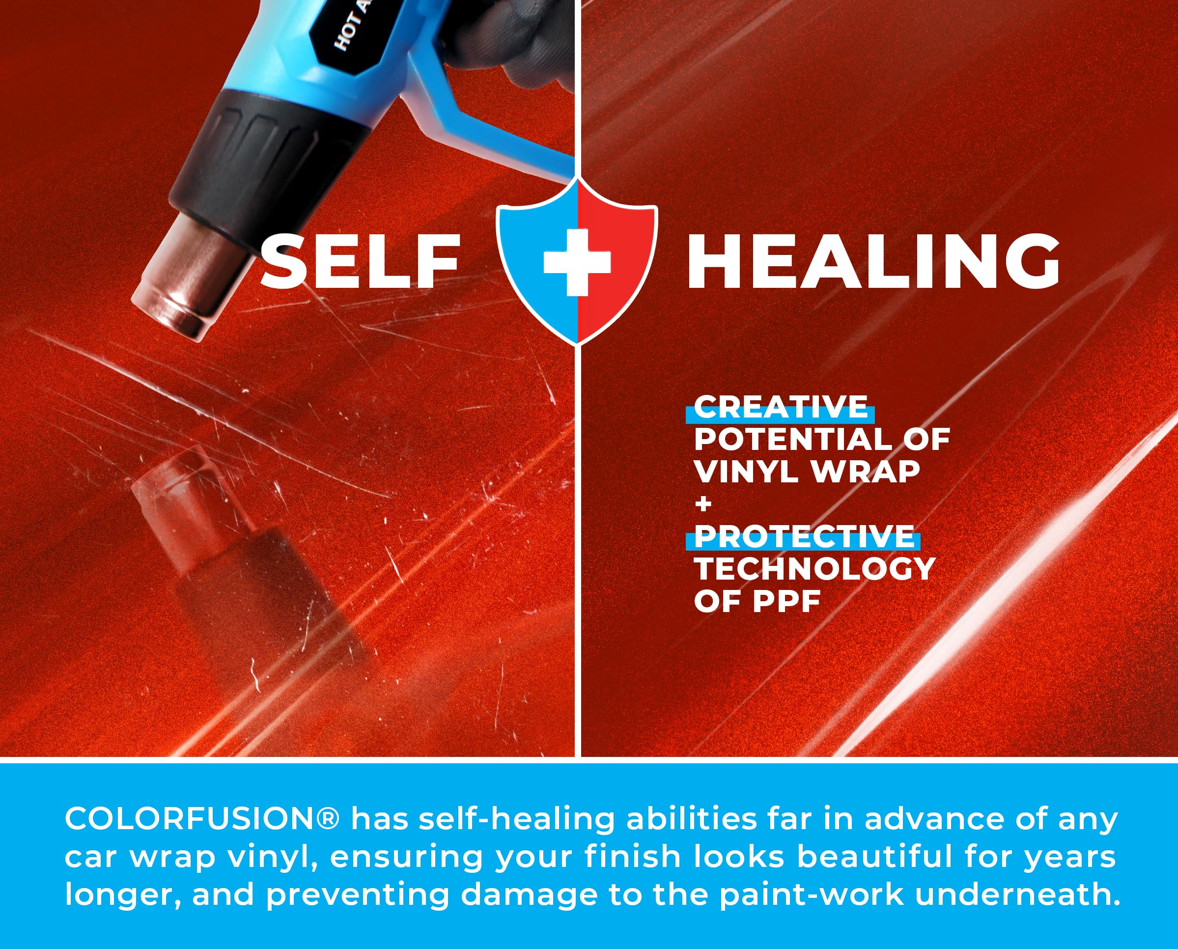 Colorfusion Ppf By Vvivid, Gloss Sinister Red Dry Apply Ppf Vinyl Car Wrap Roll 6Ft X 5Ft