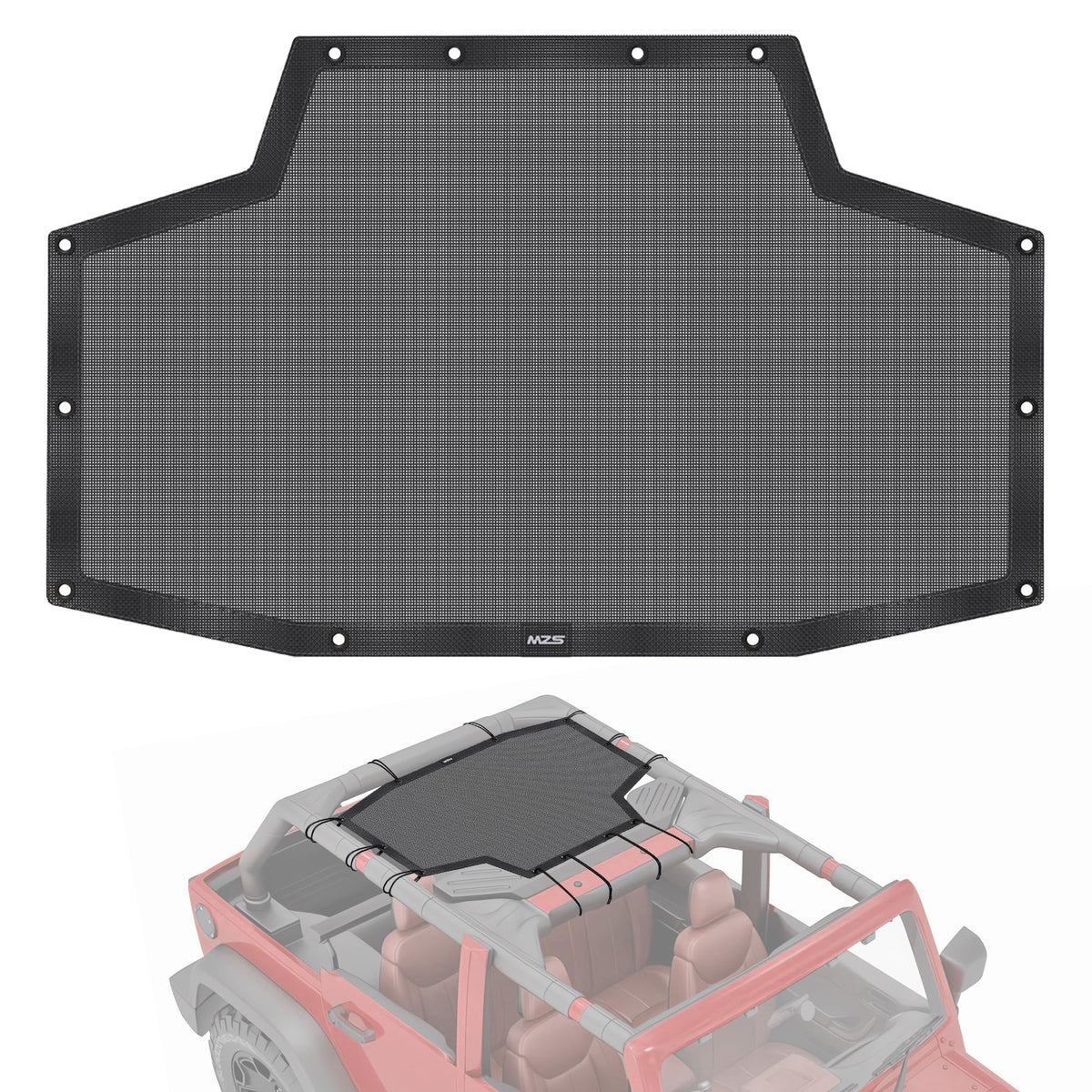 MZS Sunshade Compatible with Wrangler JKU 2007-2018 4 Door, Rear Mesh Sun Shade Bikini Top Roof Cover Sunblock Heat Shield for W