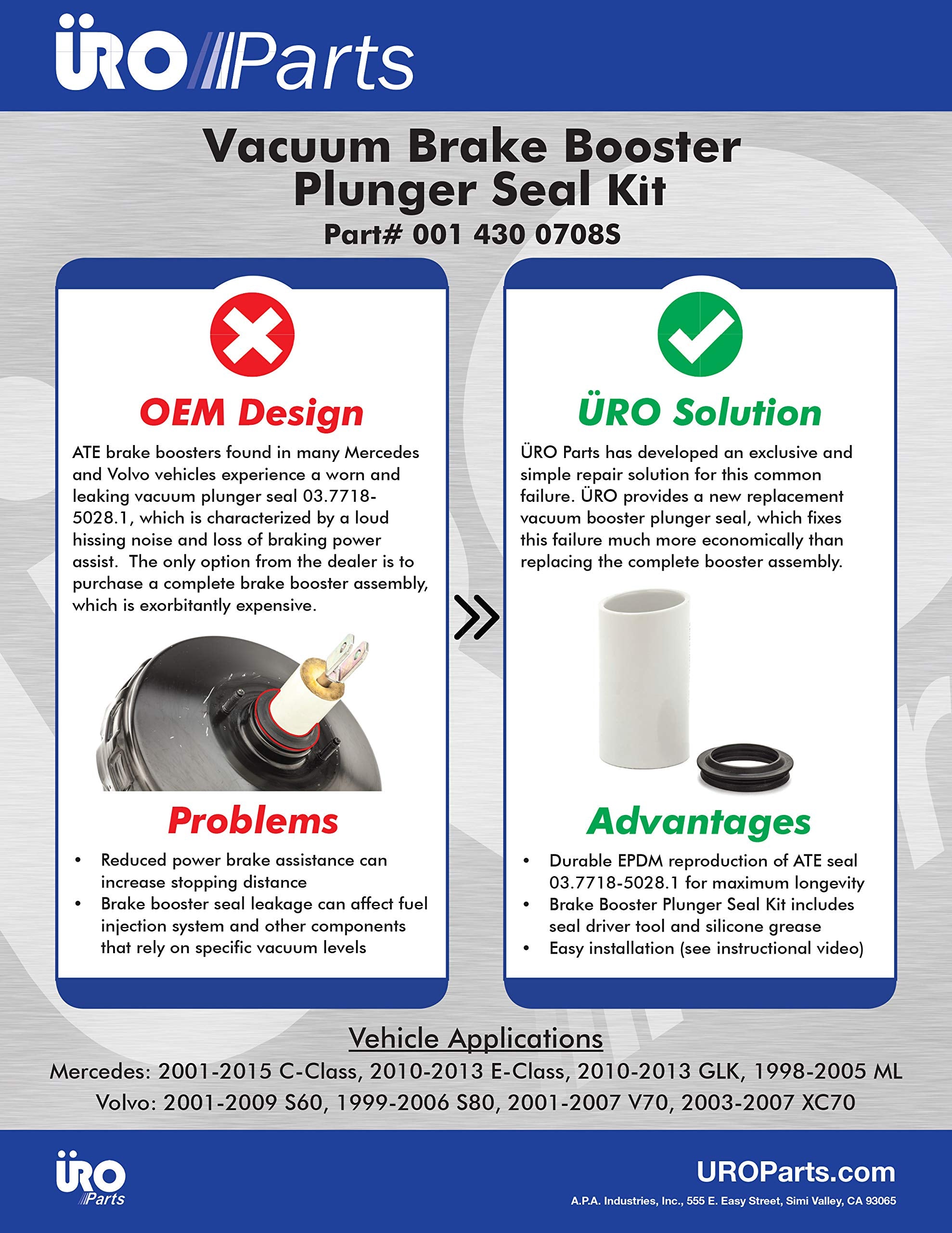 Uro Parts 0014300708S Brake Booster Plunger Seal