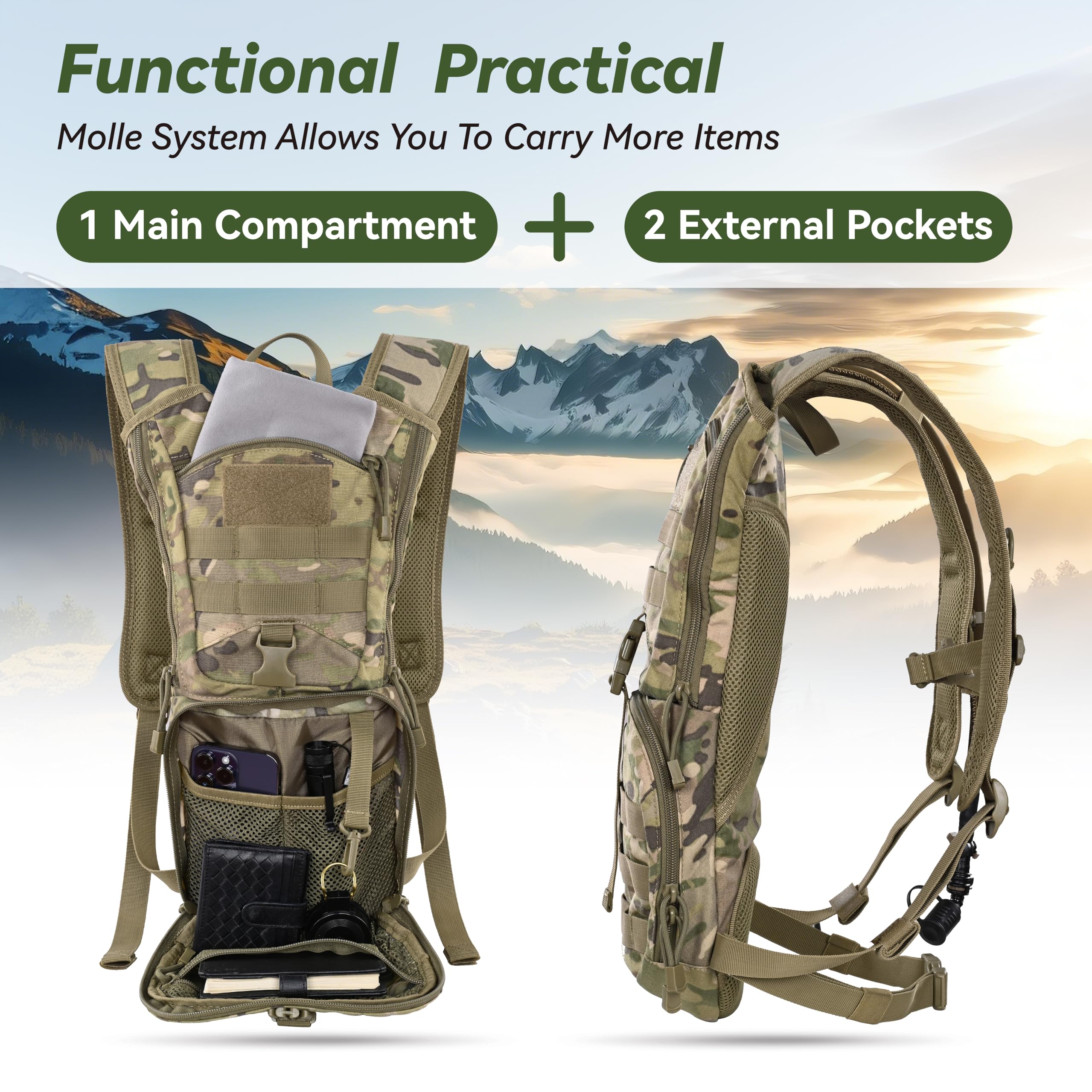 Marchway Tactical Molle Hydration Pack Backpack With 3L Tpu Water Bladder, Military Daypack For Cycling, Hiking, Running, Climbing, Hunting, Biking (Cp)