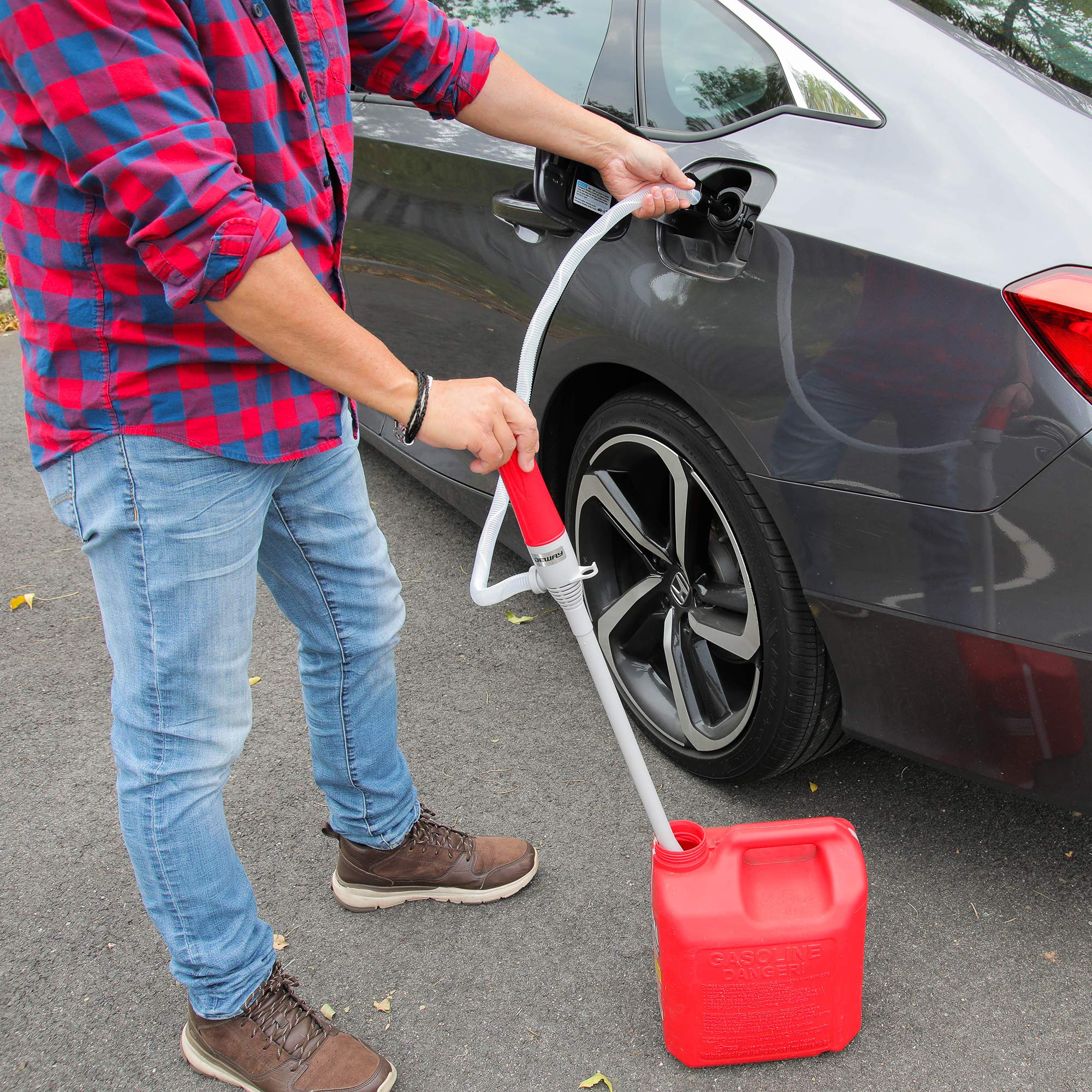 Deway Automatic Fuel Transfer Pump With Auto-Stop, 3X More Powerful D Battery Powered, Extra Long Hose, Portable Liquid Pump Tra