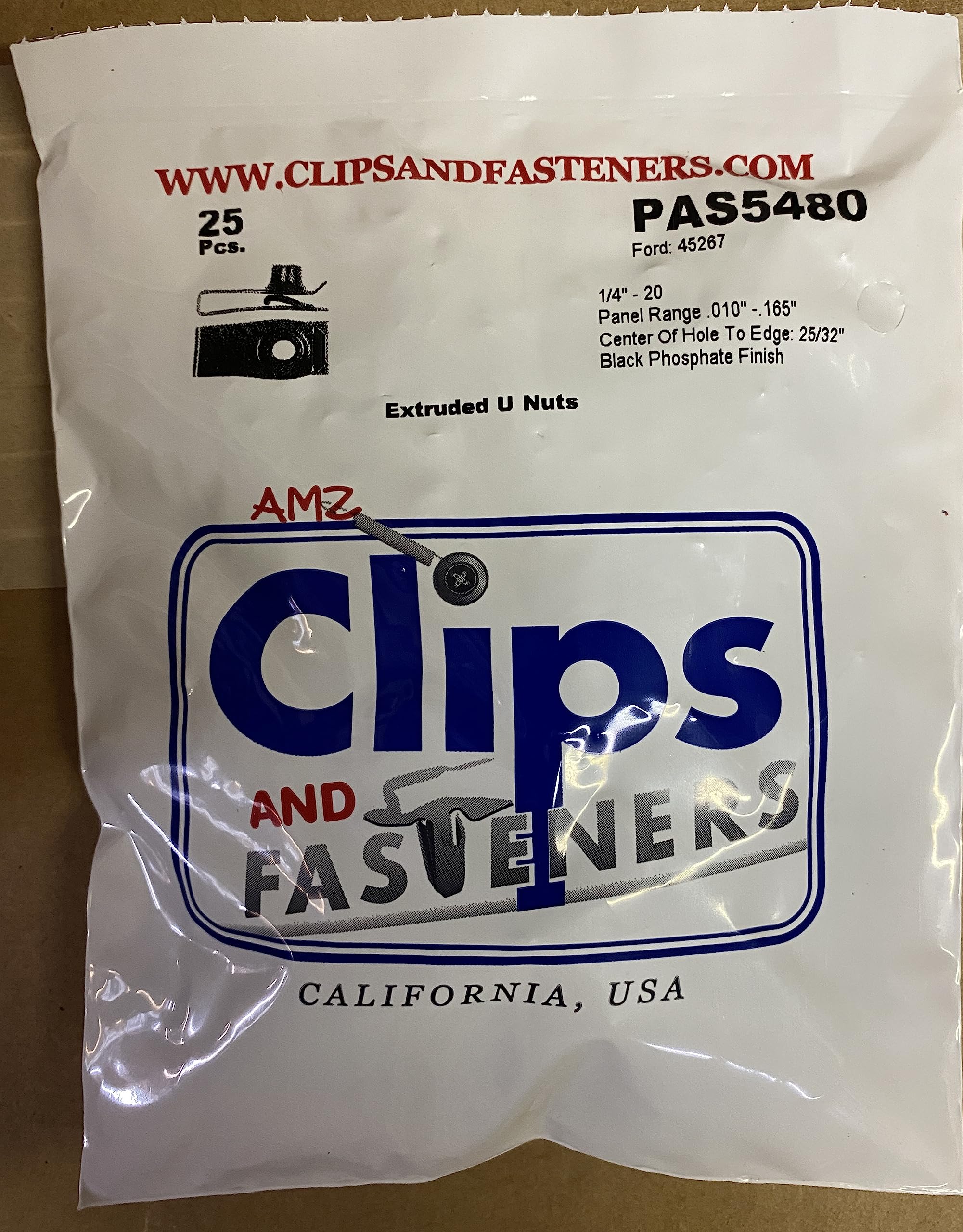 Amz Clips And Fasteners 25 1/4' - 20 Extruded U Nuts Compatible With Ford # 45627