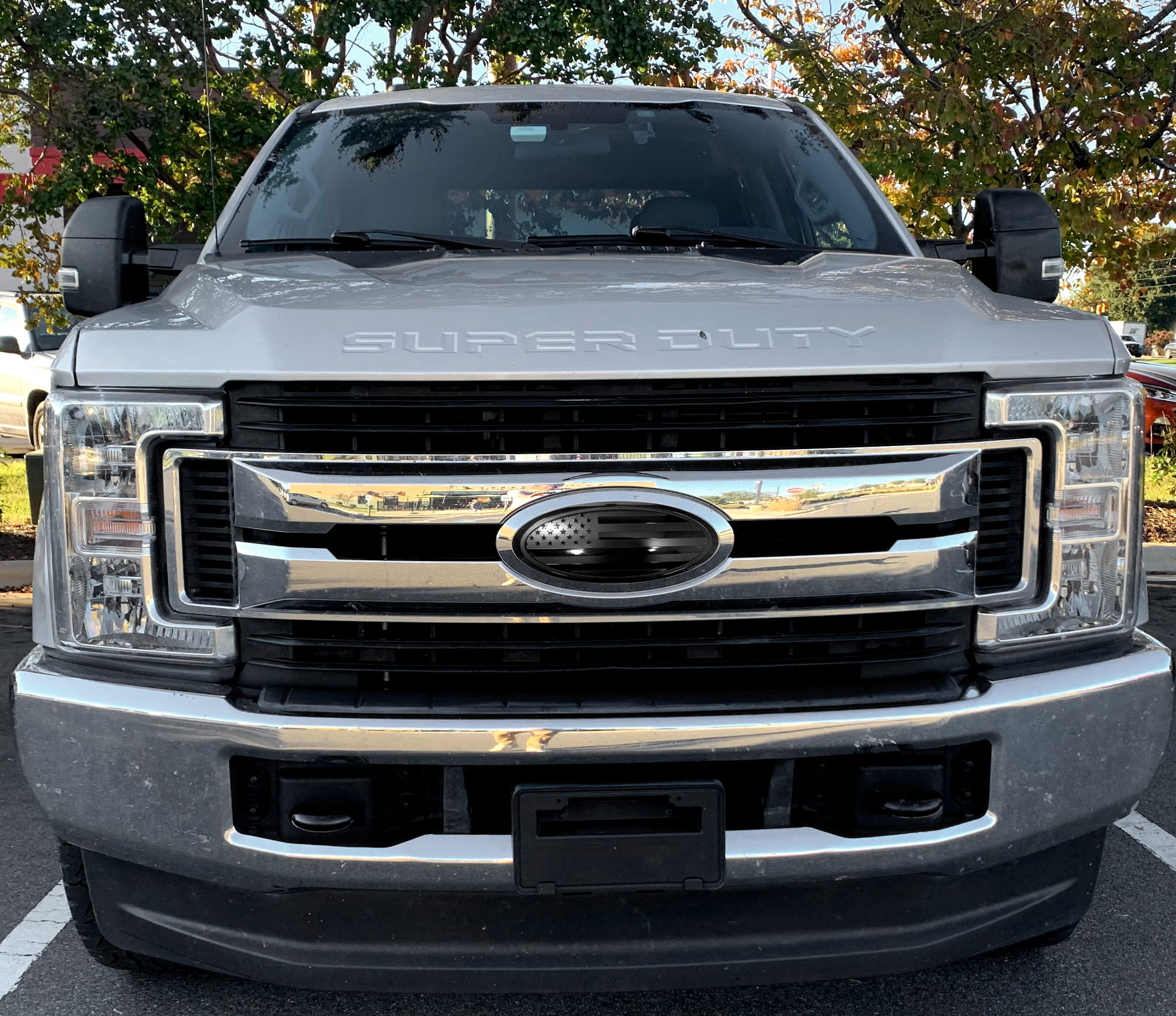 9.5'' Front Grille Tailgate Rear Aluminum Overlay American Black Flag Oval Emblem For F150 (9.5'', Black)