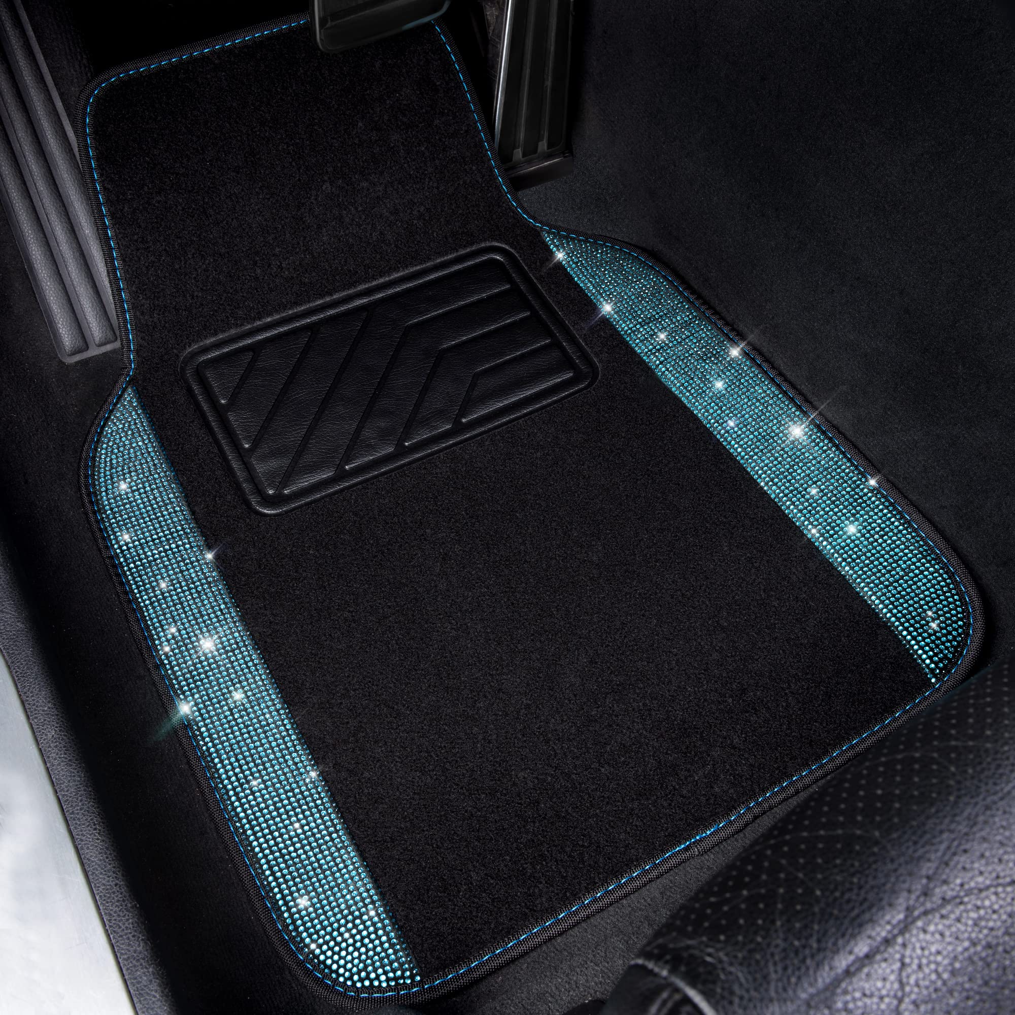 Car Pass Bling Rhinestones Diamond Waterproof Car Floor Mat, Crystal Sparkly Shining Glitter Carpet, Anti-Slip Pvc Heel Pad Univ