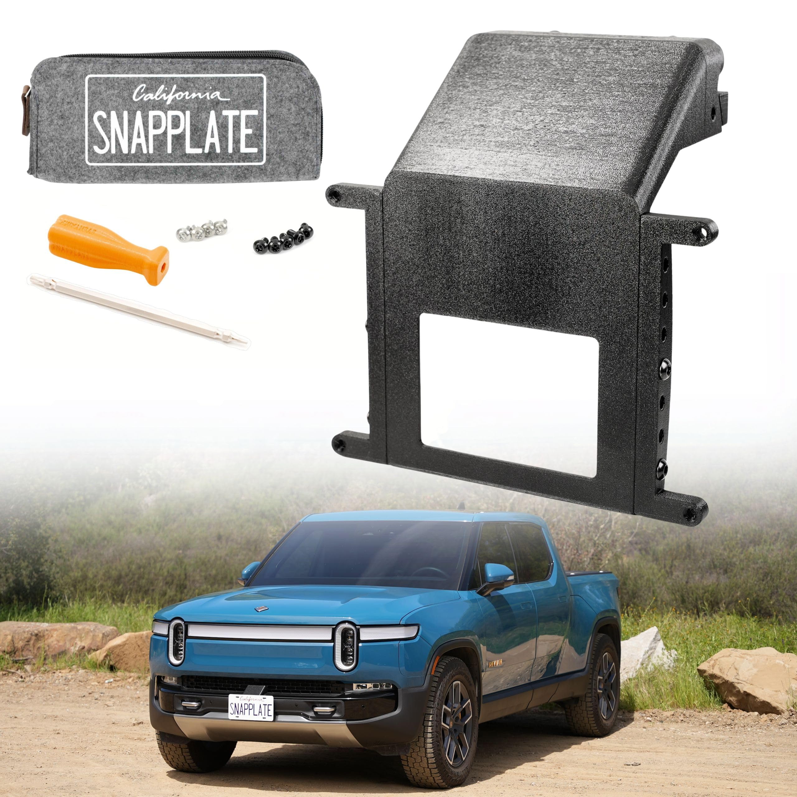 SnapPlate No-Drill Front License Plate Mount for 2022 to 2024 Rivian R1T & R1S - USA Made License Plate Holder Kit - No Screws, 