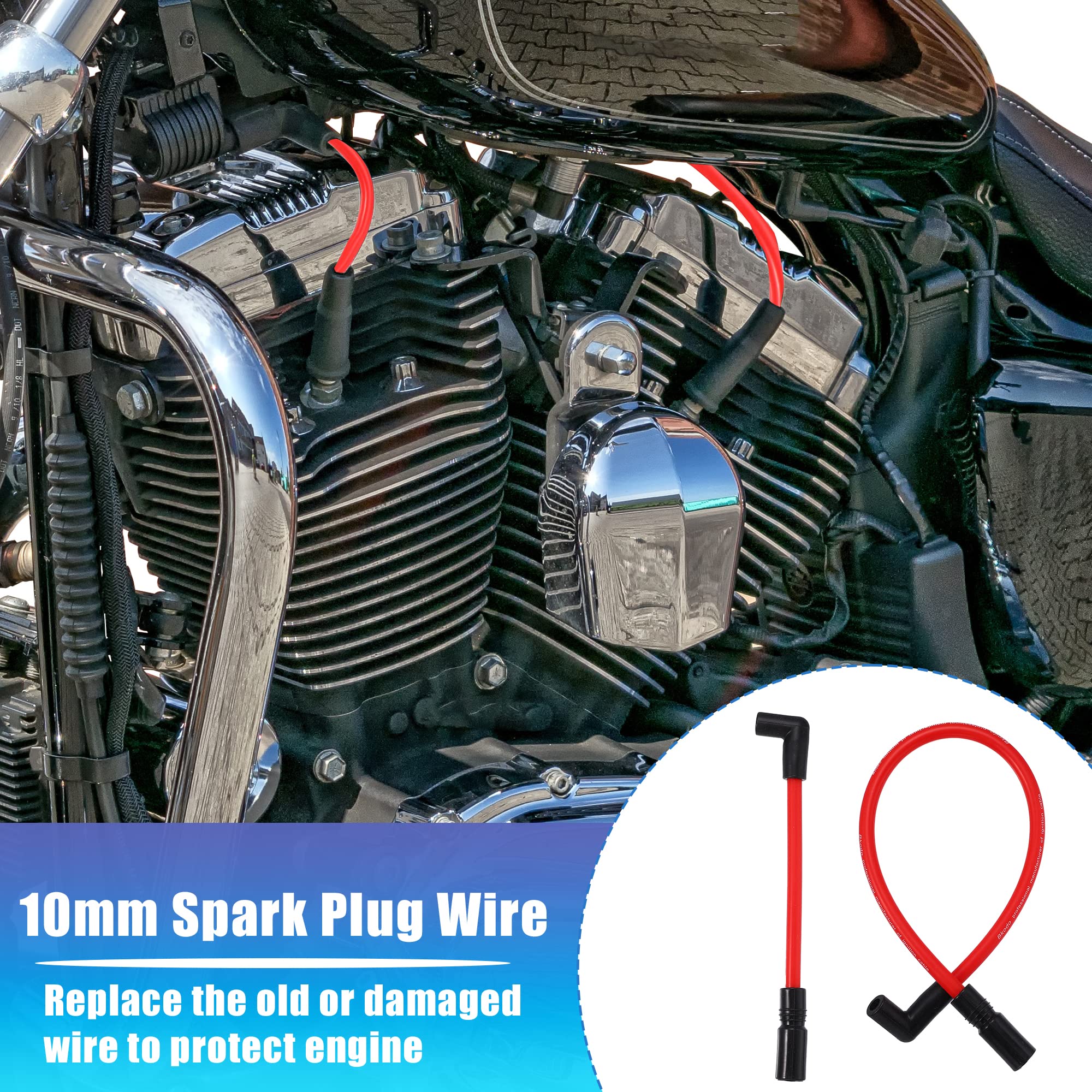 Motoforti 2 Pcs 10.4mm 10mm Spark Plug Wire Kit for Harley Davidson Big Twin FXD Dyna 2000-2017 for Harley-Davidson Softail 1999