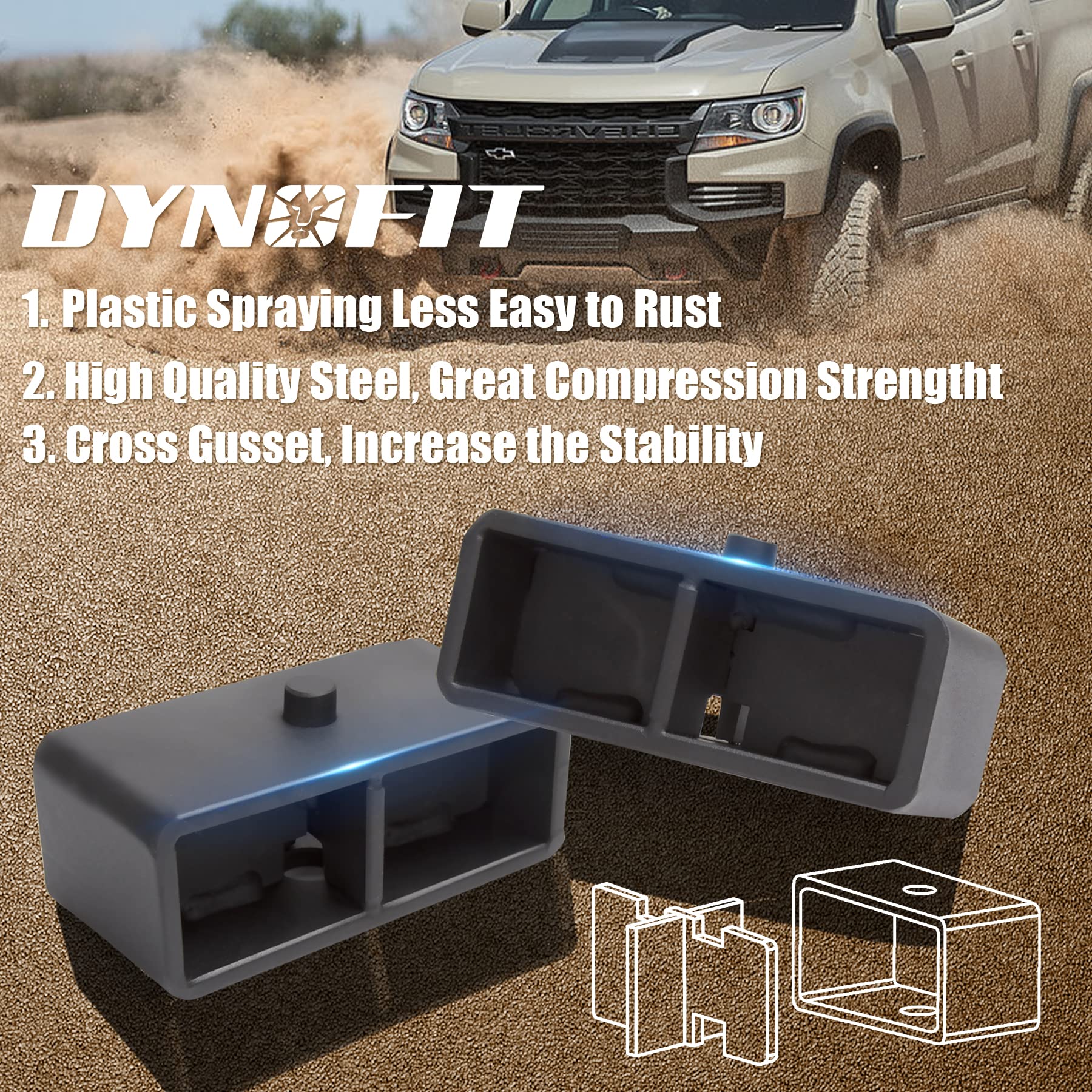 Dynofit Leveling Lift Kits For Tundra 2007-2021, 3'' Front Strut Spacers And 2'' Rear Blocks Kit, Lift Spacers And Lift Block Wi