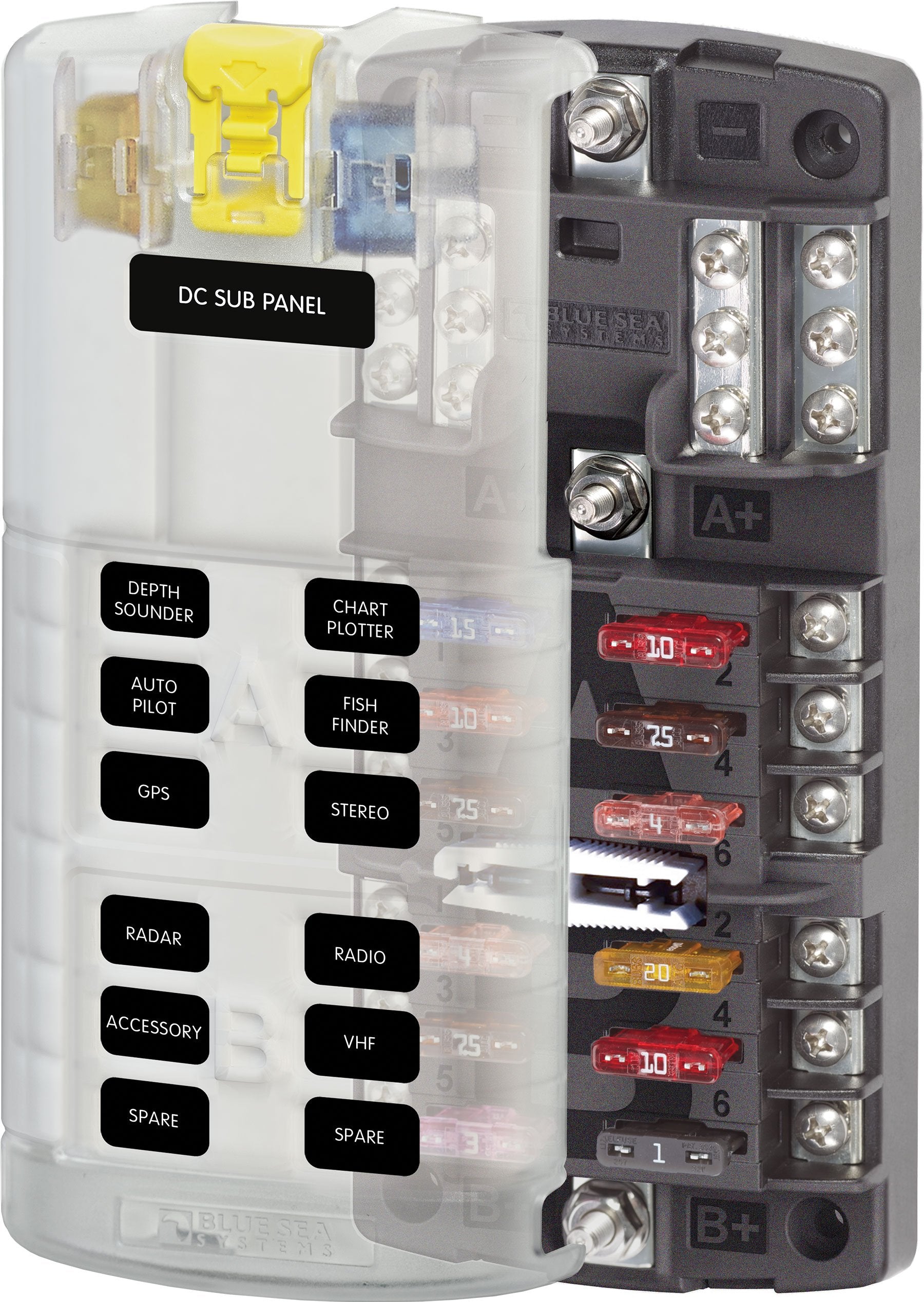 Blue Sea - 5032-Bss Fuse Block Stblade Dual12 W/Gnd/Cvr (10Ea)