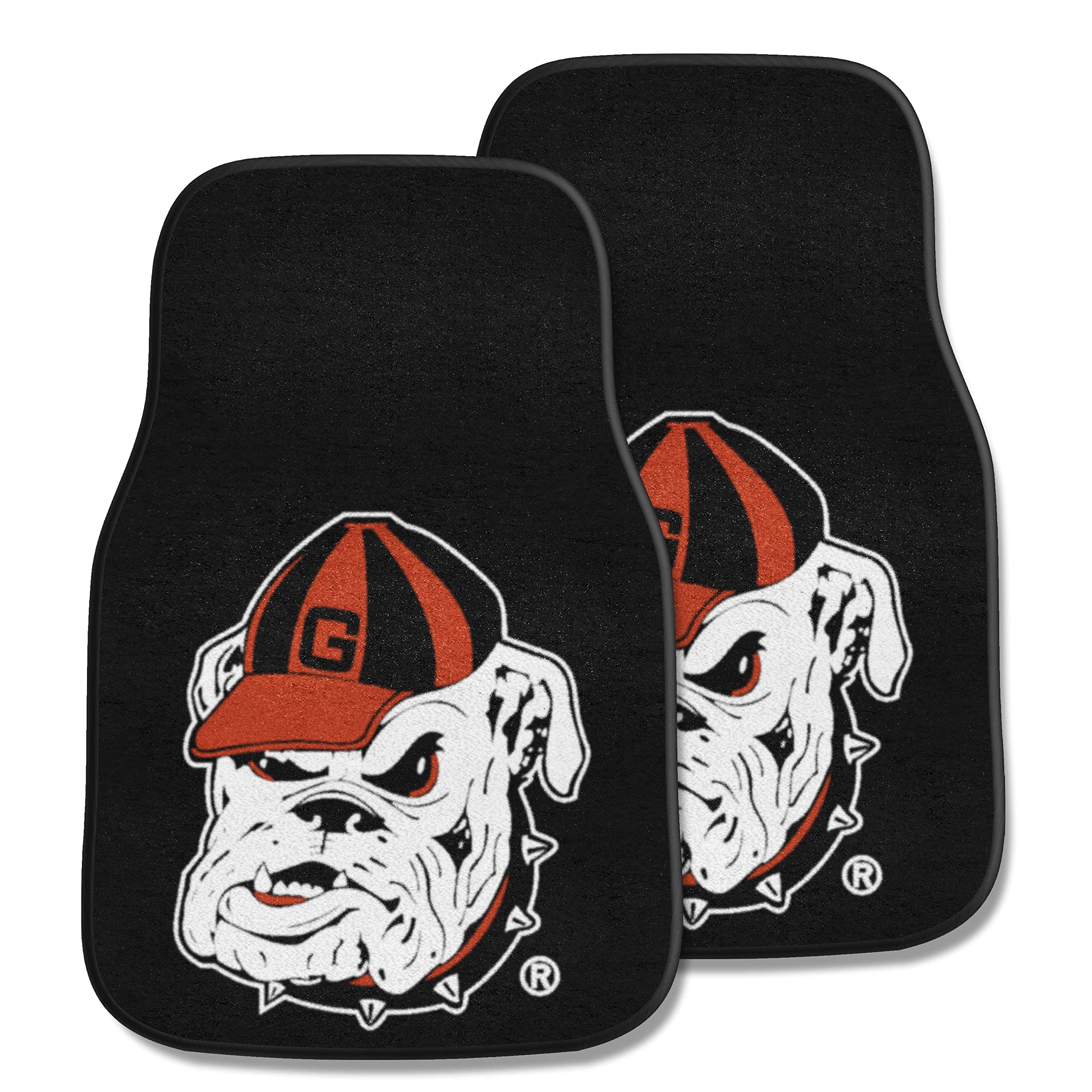 FANMATS 5875 Georgia Bulldogs Front 2-Piece Team Logo Carpet Car Mat Set, Front Row Automotive Floor Mats, Non-Slip Backing, Tea
