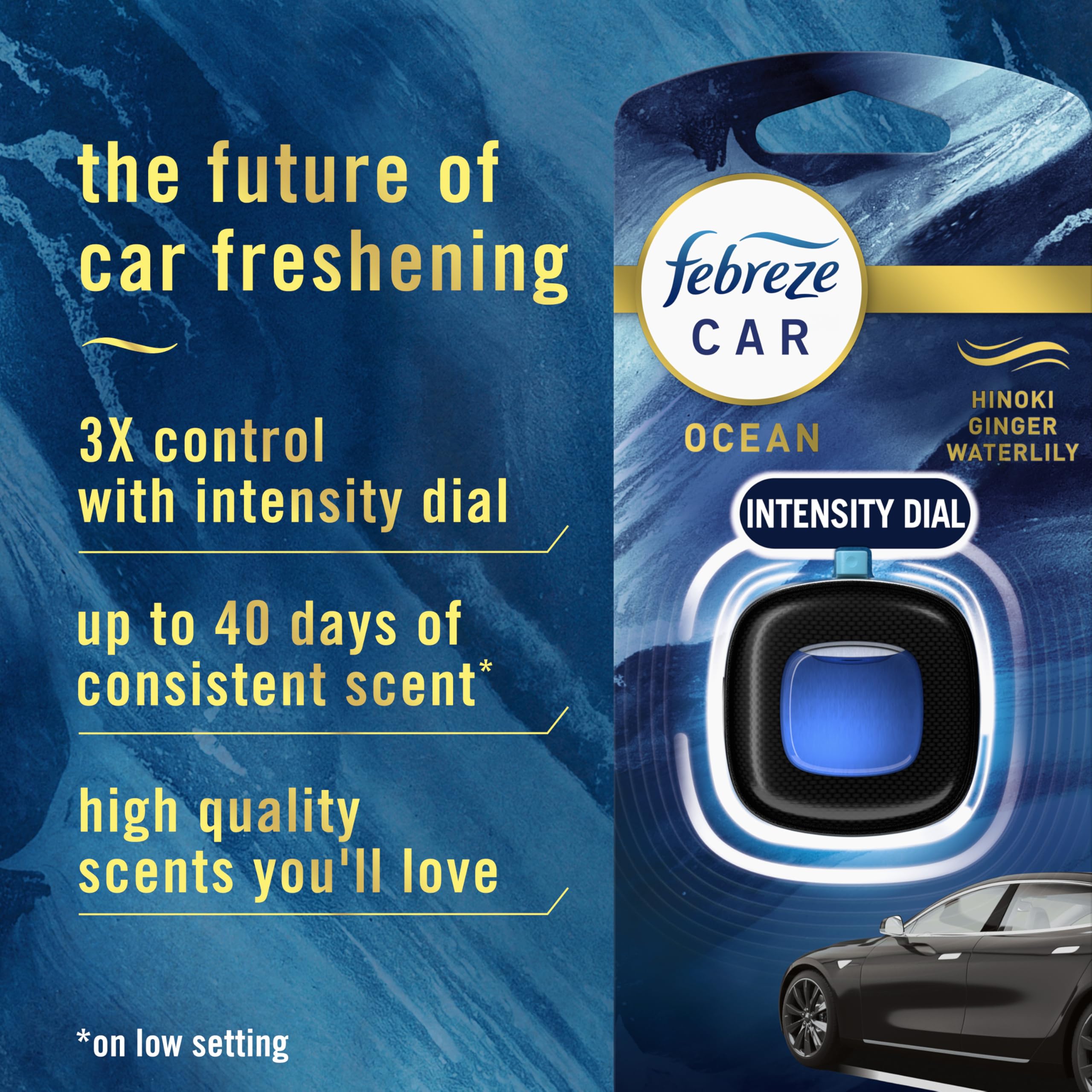 Febreze Car Air Freshener Vent Clip, Ocean Scent, 0.07 Oz, Pack of 4, Blue