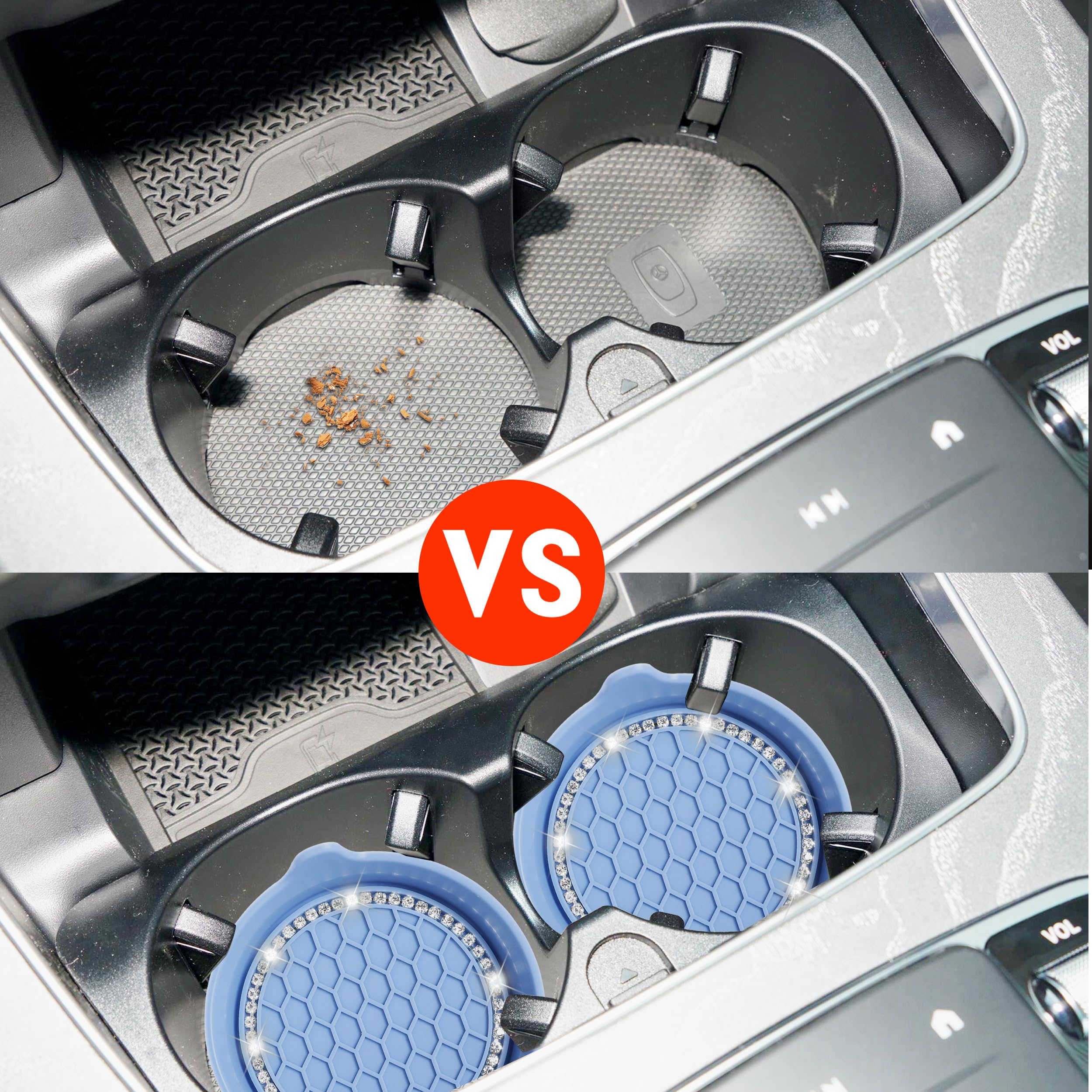 Amooca Car Cup Coaster Universal Non-Slip Cup Holders Bling Crystal Rhinestone Car Interior Accessories 4 Pack Gray Blue