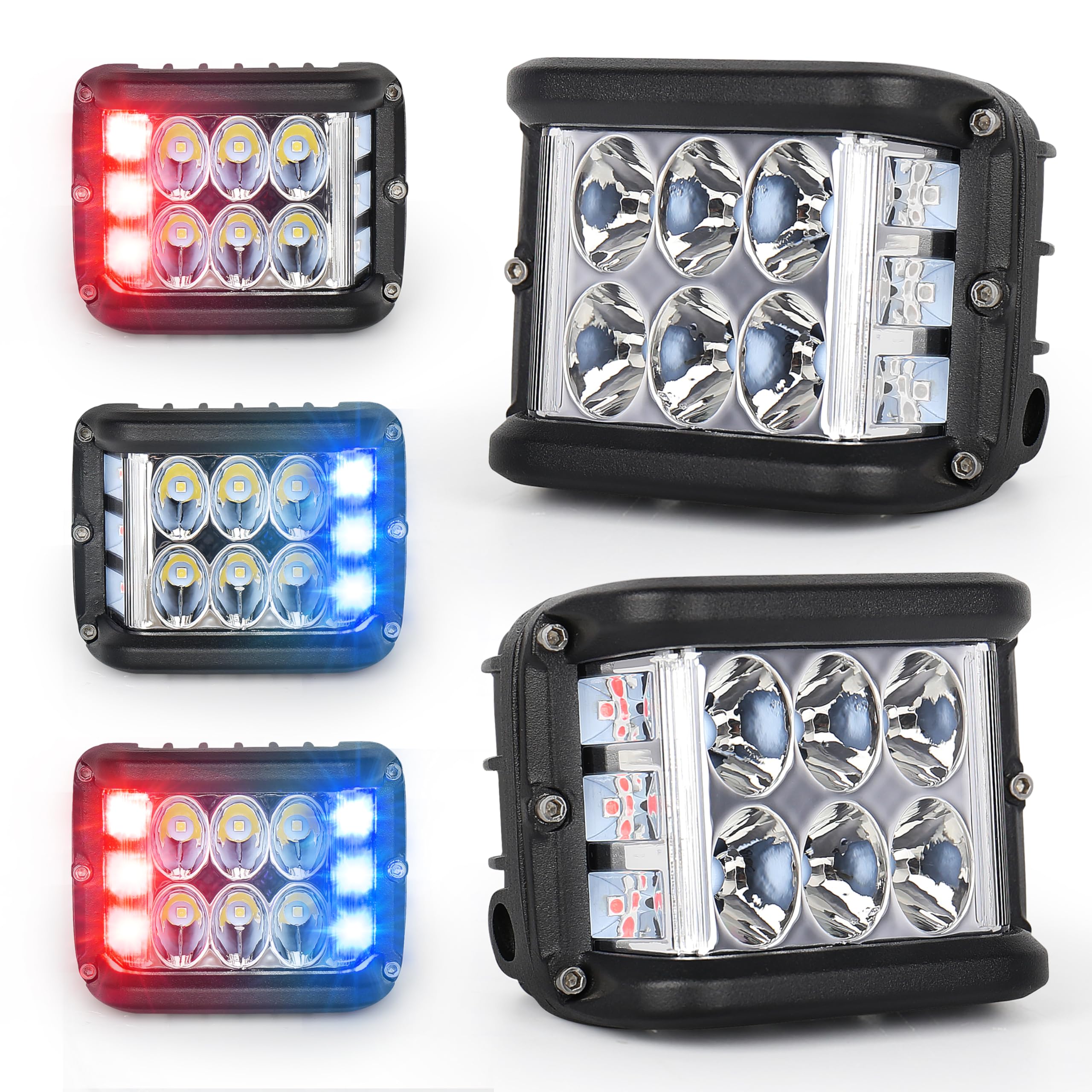 Hoyuza 4 Inch Led Pod Lights, Side Shooter Led Lights With Red & Blue Dual Color Strobe Cubes For Farm Tractor Plow Truck Atv Ut