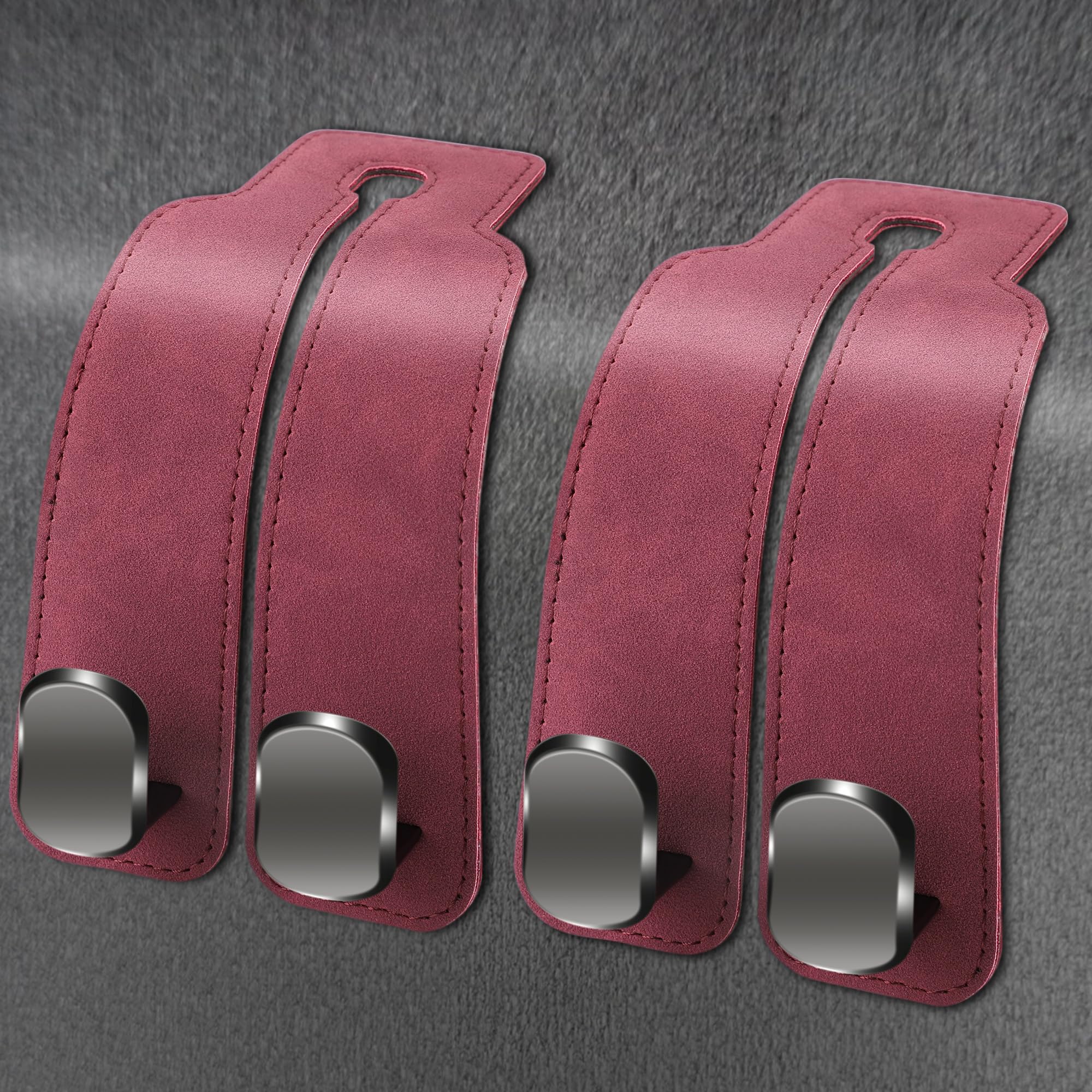 Amelity Headrest Hooks For Car, Car Seat Back Double Hook, Car Headrest Hooks For Purses And Bags, Car Seat Hooks (Red-2 Pack)