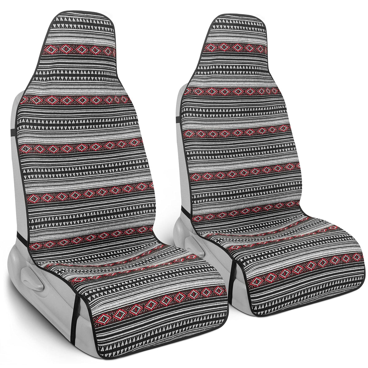 BDK Black Saddle Blanket Car Seat Covers for Front Seats, 2 Pack - Baja Mexican Blanket Seat Covers for Car Truck Van SUV Auto, 