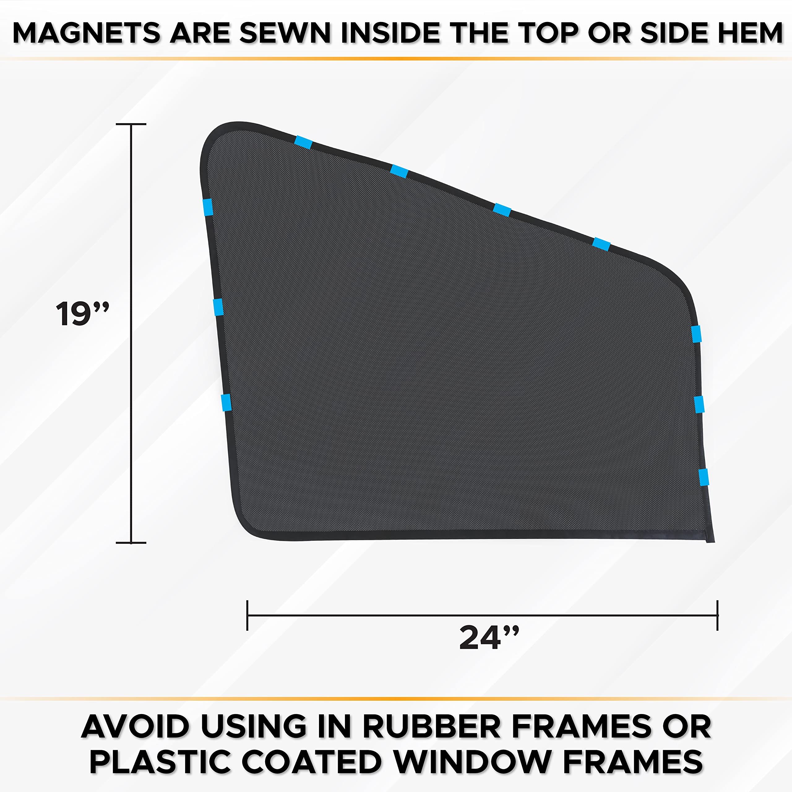 EcoNour Magnetic Side Window Sunshade (2 Pack) | Universal Car Window Shades for Front Windows with Privacy Blackout | Black, 24