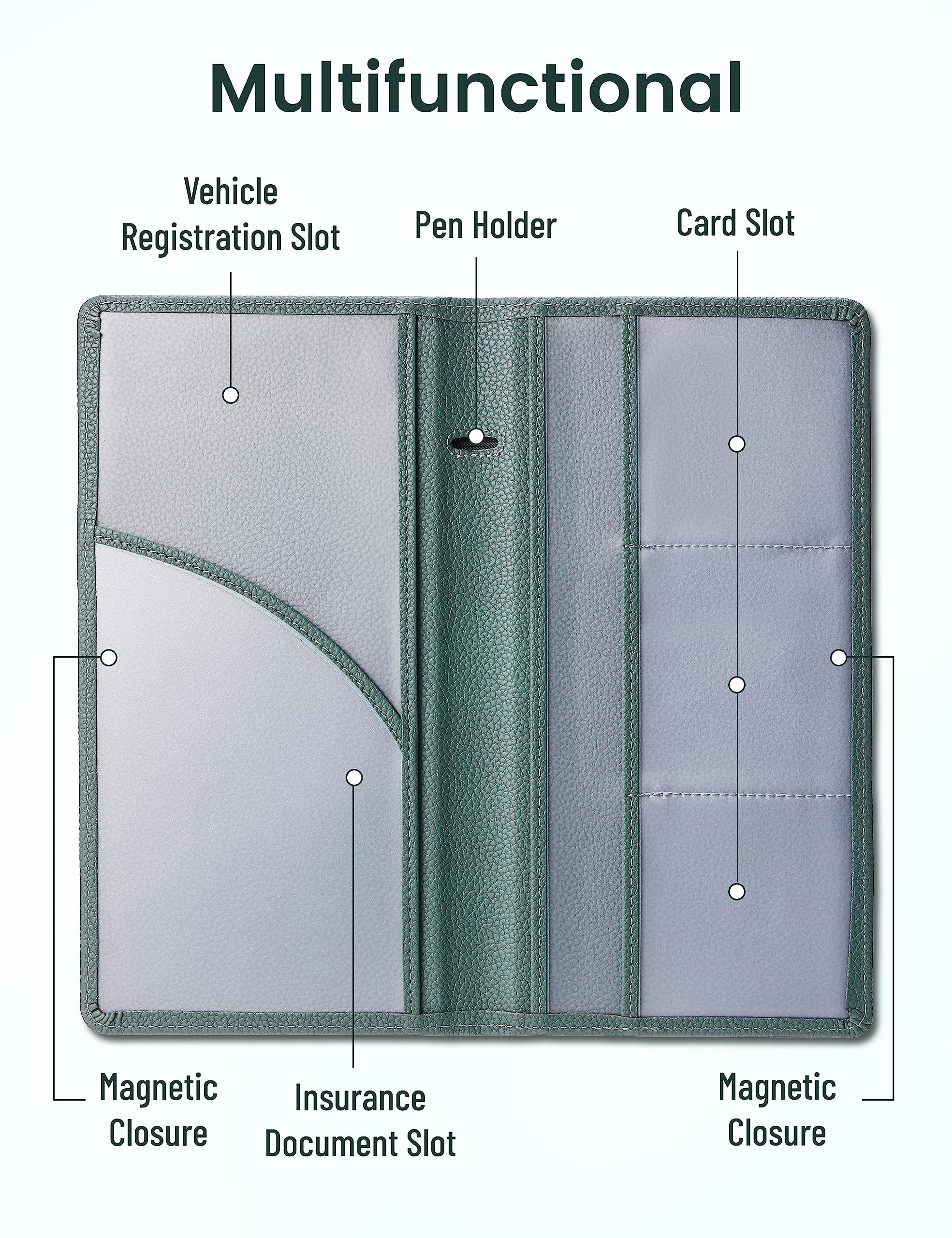 Yarnic Car Registration and Insurance Holder, Car Document Holder with Magnetic Closure, Registration and Insurance Card Holder