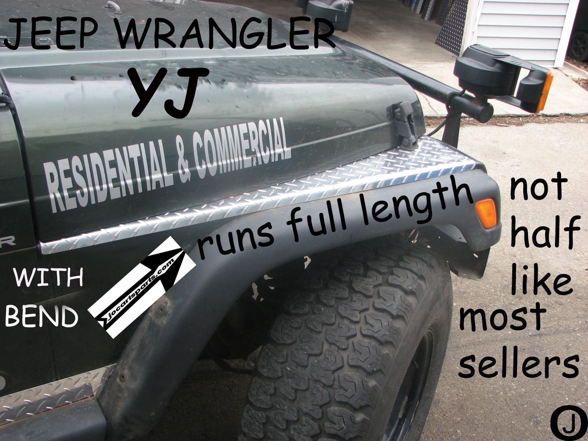 J & O Carts Parts Jeep Wrangler YJ Diamond Plate Fender Covers - Aluminum, Full Top, 1/2" Bend