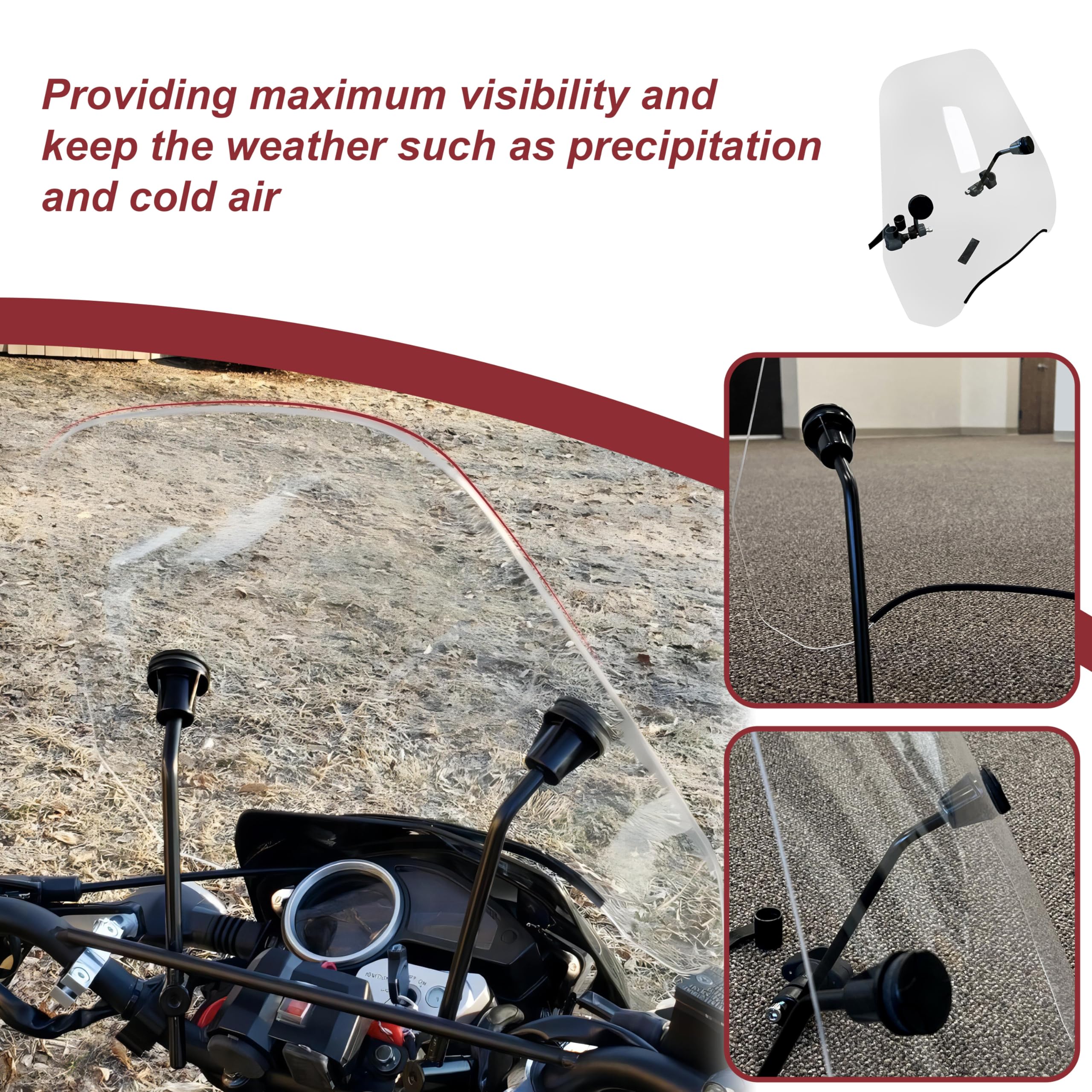 7BLACKSMITHS Universal Motorcycle Windshield 16 3/4    Width x15    Height Clear Large Windscreen Compatible with Harley Yamaha