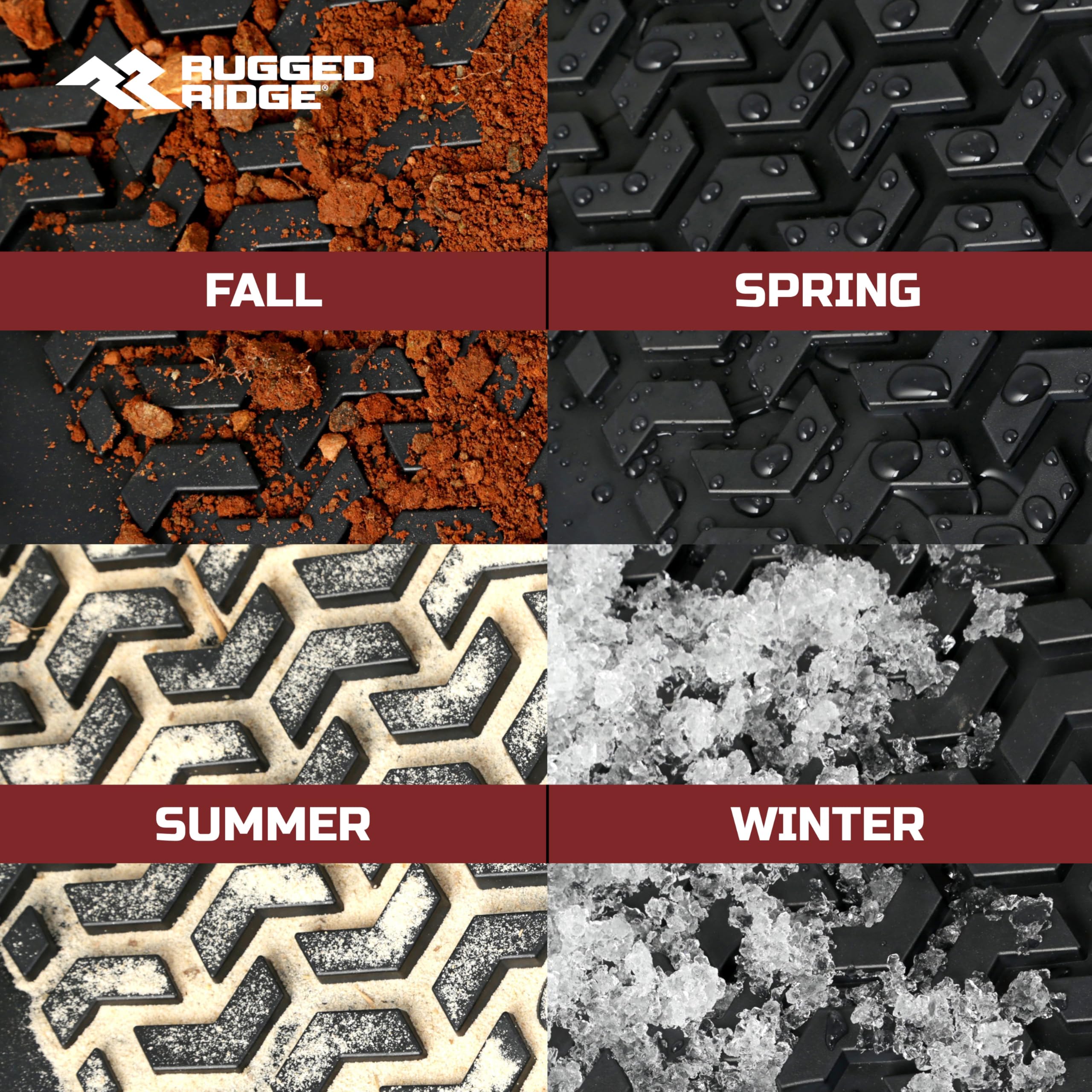 Rugged Ridge Floor Liner Set For Jeep Wrangler Jl | Front & Rear, 4-Piece Set, All-Terrain, Black | 12987.43 | Fits 2018-2024 Jeep Wrangler Jl 2-Door