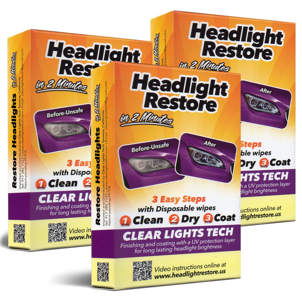 Clt Car Headlight Restoration Kit, Headlight Restorer Wipes 3