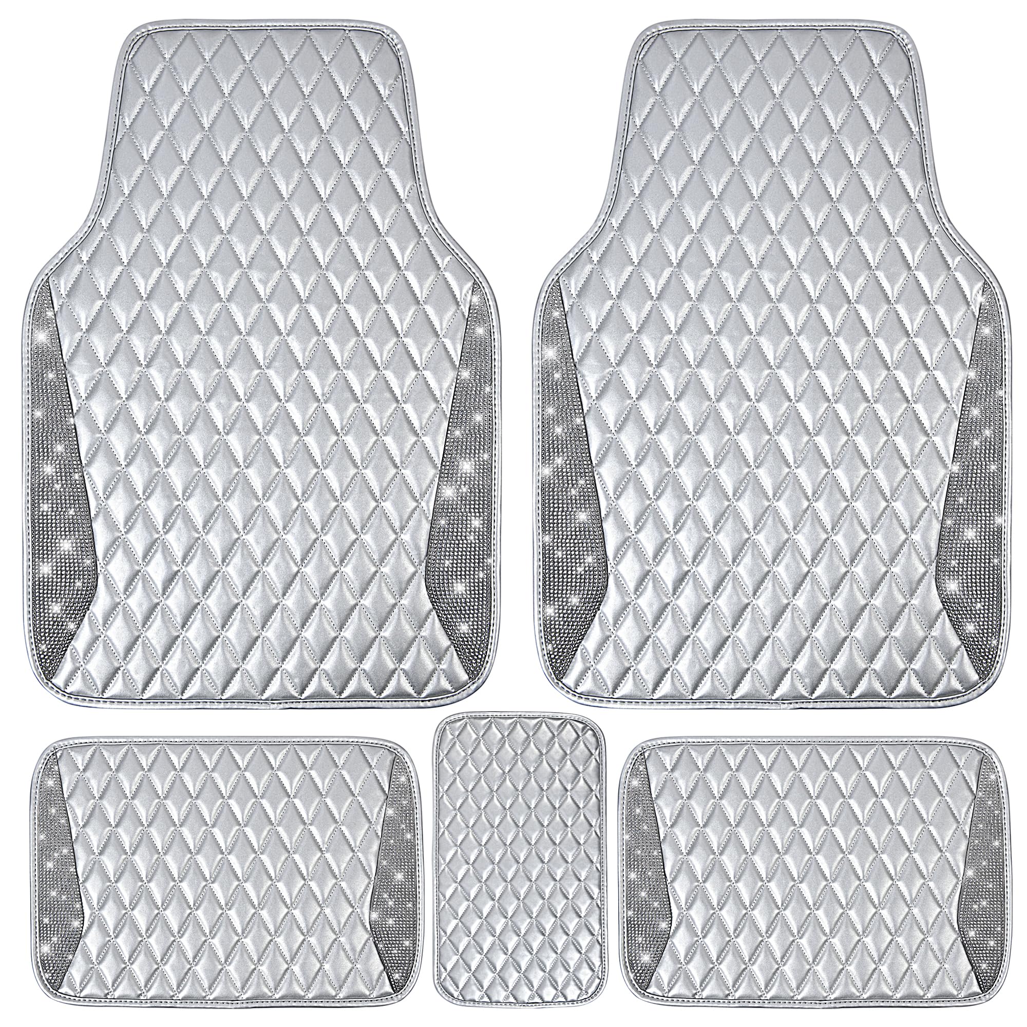 CAR PASS Bling Leather Car Mats Shining Diamond Floor Mats Crystal Rhinestone Sparkly Glitter Carpet Anti-Slip Waterproof Pad Un