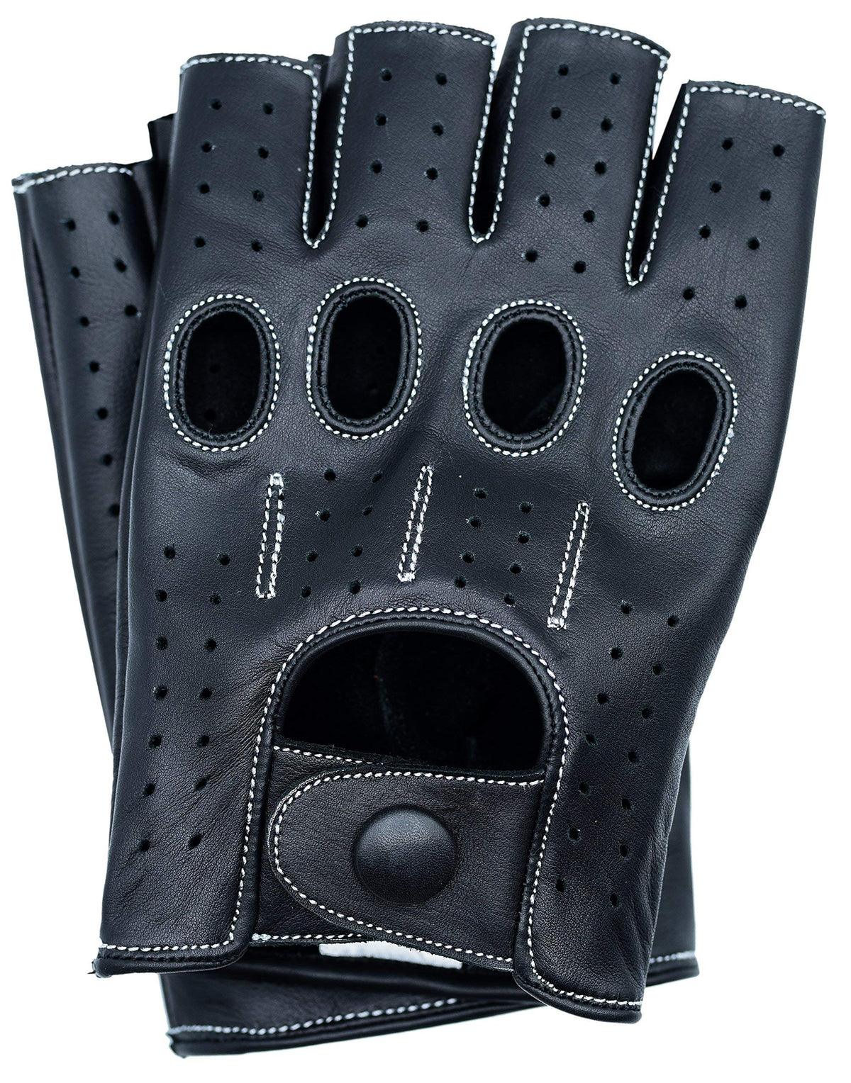 Riparo Motorsports Men'S Fingerless Half Finger Driving Fitness Motorcycle Cycling Unlined Leather Gloves (Medium, Black/Red Thr