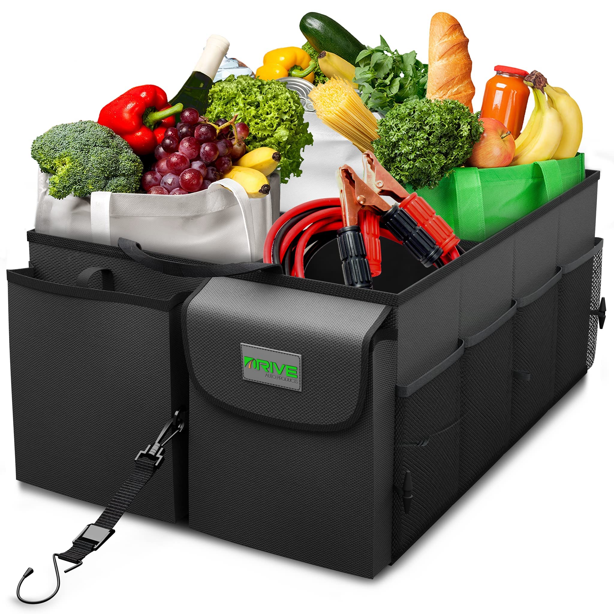 DRIVE AUTO Car Trunk Organizer - Collapsible, Multi-Compartment, Black, Oxford 600D Canvas, 1 Pack, Model 8542118733