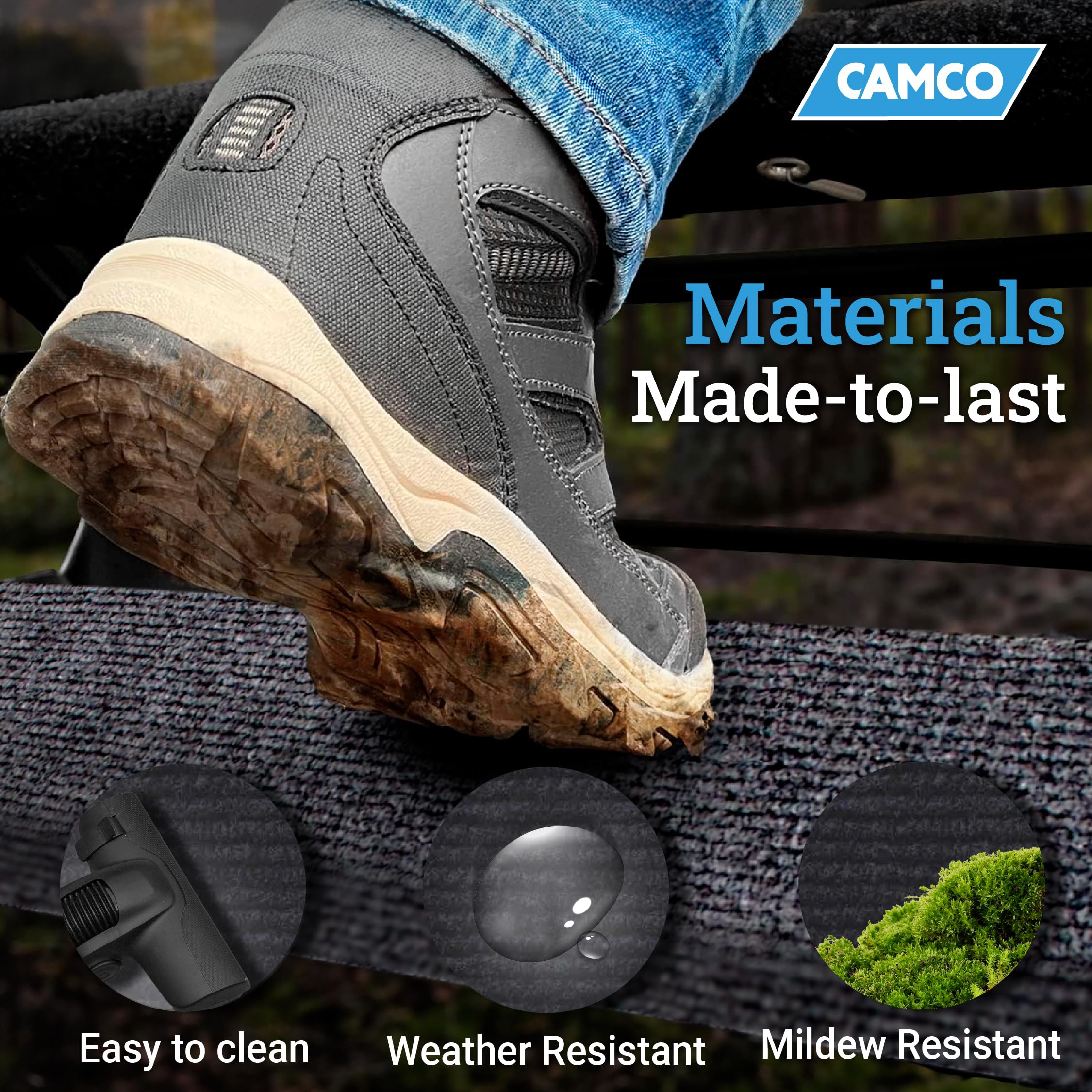 Camco Wrap Around Rv Step Rug - For Manual & Electric Rv Steps - Fits 18 Wide Steps - Weather-Resistant - Gray (42925)