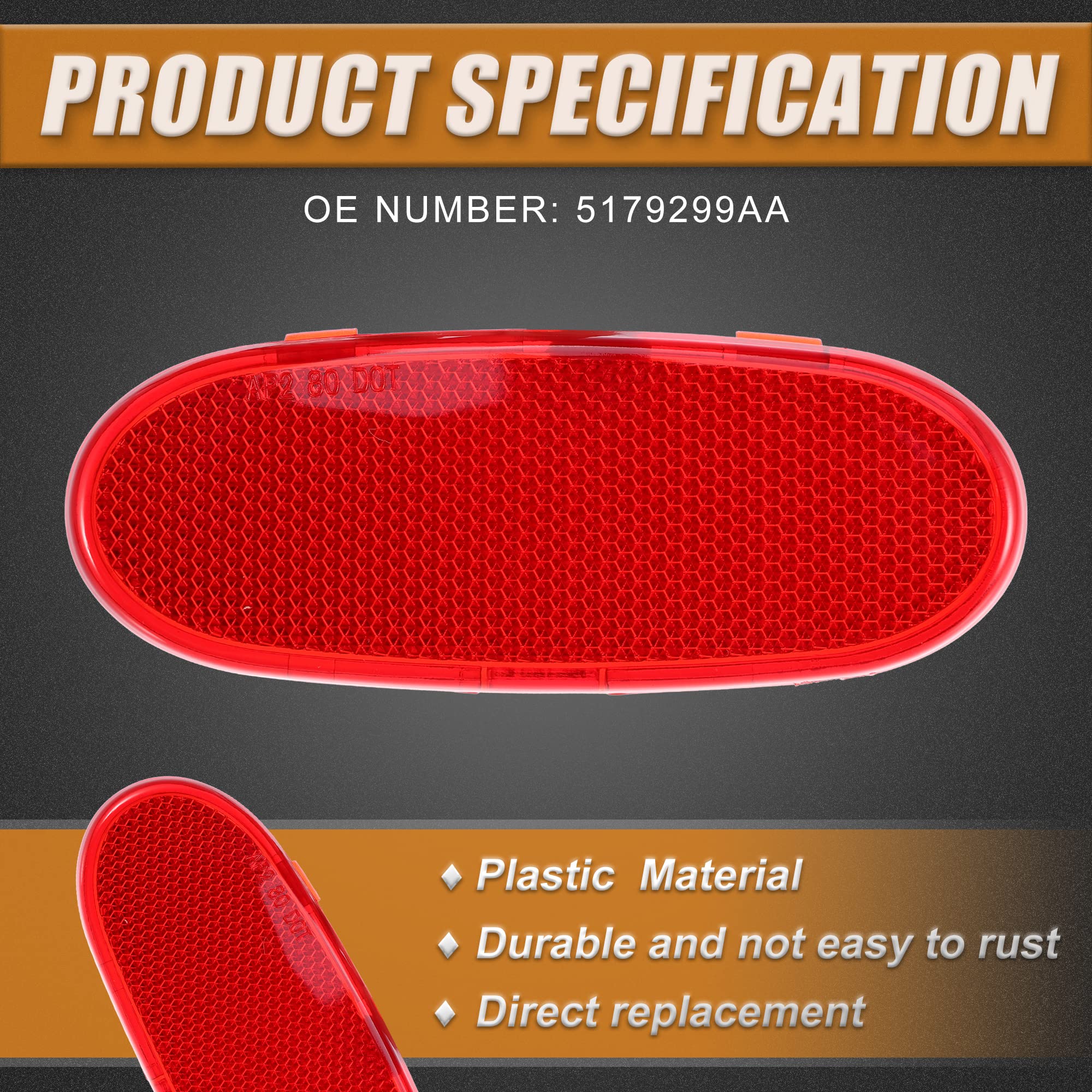 X Autohaux Front Door Panel Reflector Light Cover For Dodge For Ram 1500 2002-2008 5179299Aa Red