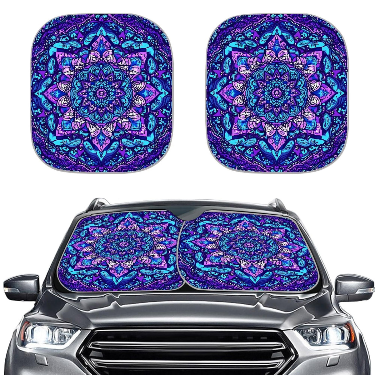 HUISEFOR Mandala Purple Windshield Sun Shade for Auto, Purple Car Sunshade Sun Visor Front Windshield Cover, Great for Outdoor T