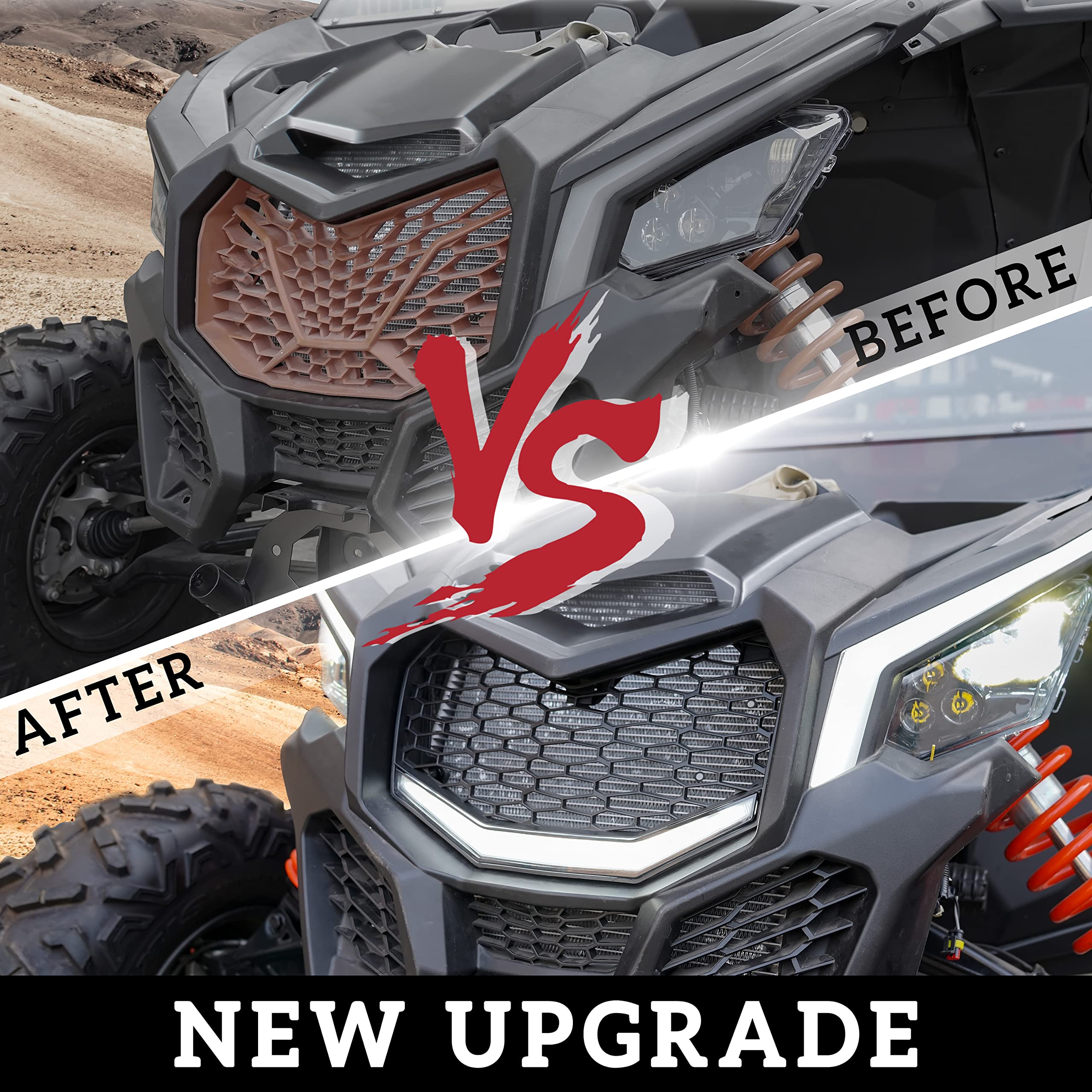 Sautvs Front Grille With Led Light For Maverick X3 2017-2025, New Premium Front Bumper Mesh Grill With Led Light Bar For Can-Am Maverick X3 2017-2025 Accessories