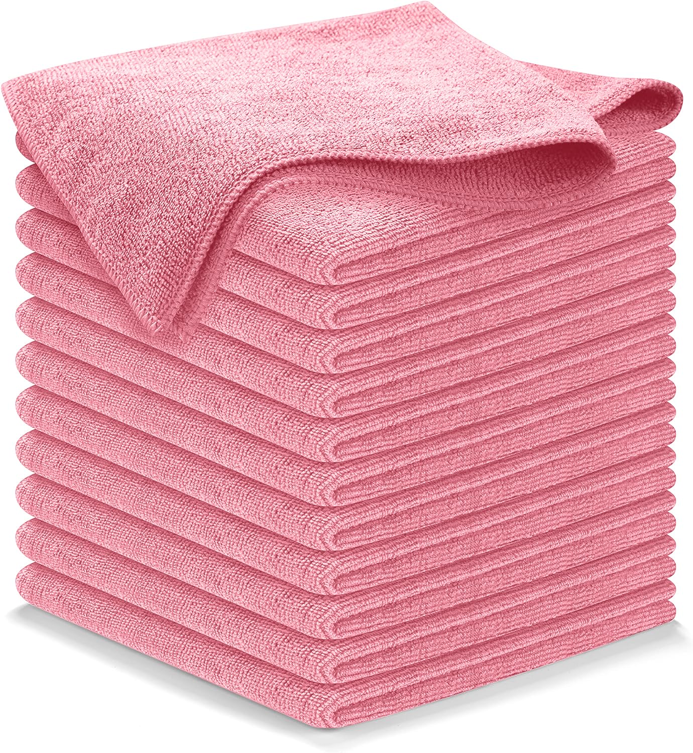 Usanooks Microfiber Cleaning Cloth Light Pink - 12 Pcs 12.5''X12.5'' - High Performance - 1200 Washes, Ultra Absorbent Towels We