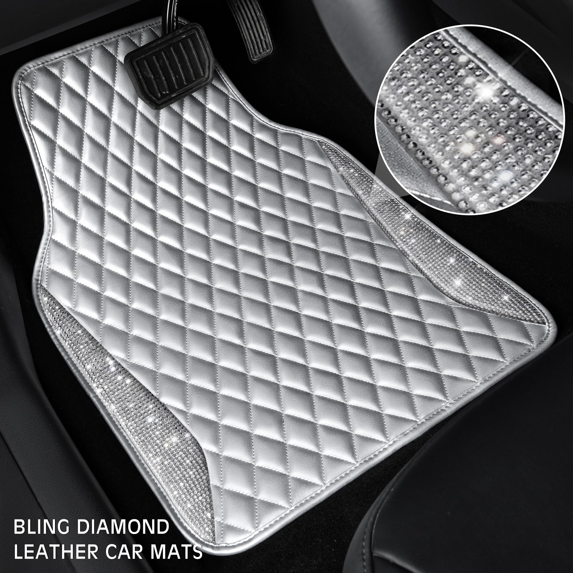 CAR PASS Bling Leather Car Mats Shining Diamond Floor Mats Crystal Rhinestone Sparkly Glitter Carpet Anti-Slip Waterproof Pad Un