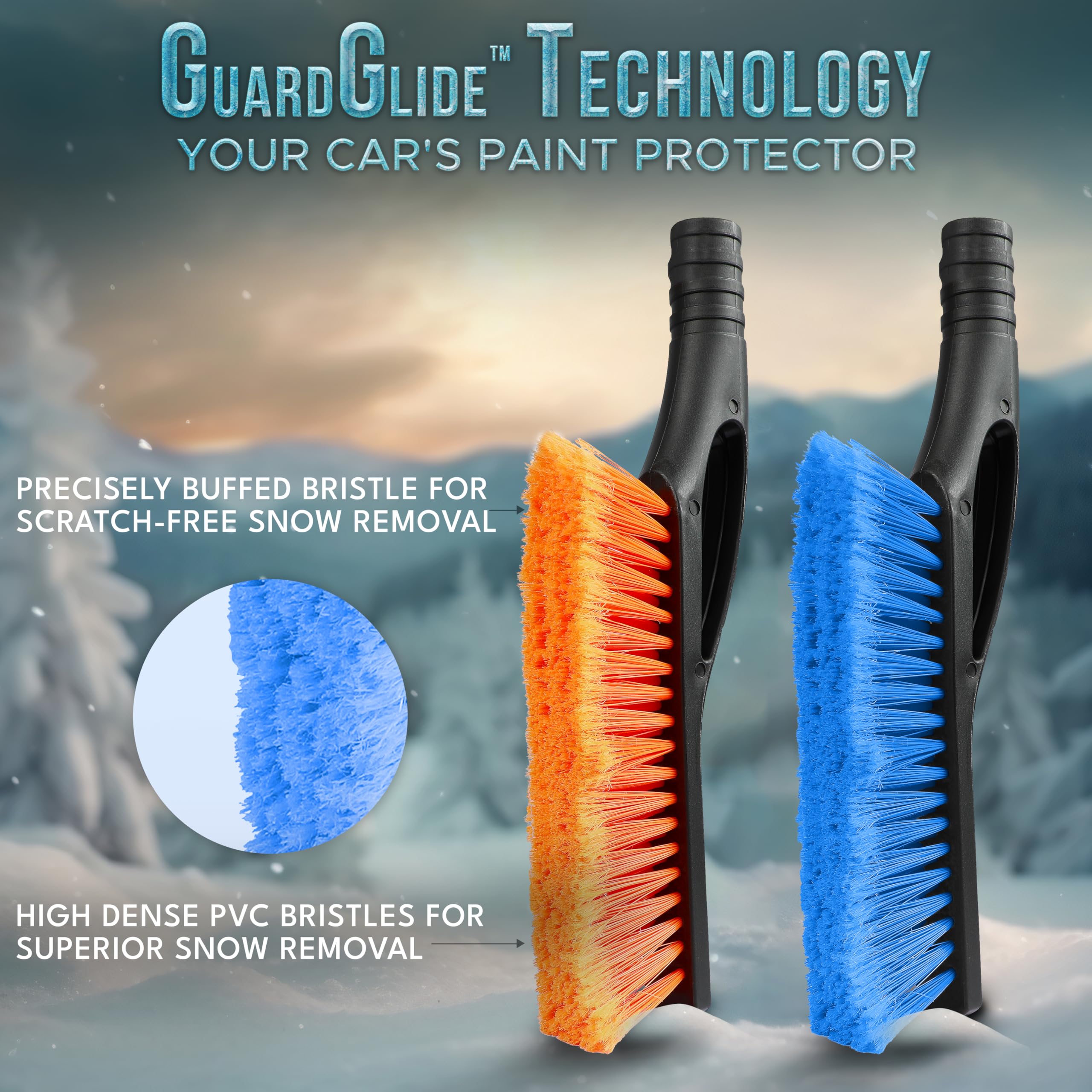 Econour 27'' Car Snow Brush And Ice Scrapers For Car Windshield (2 Pack) | Scratch Free Bristle Head Snow Brush & Tough Window S