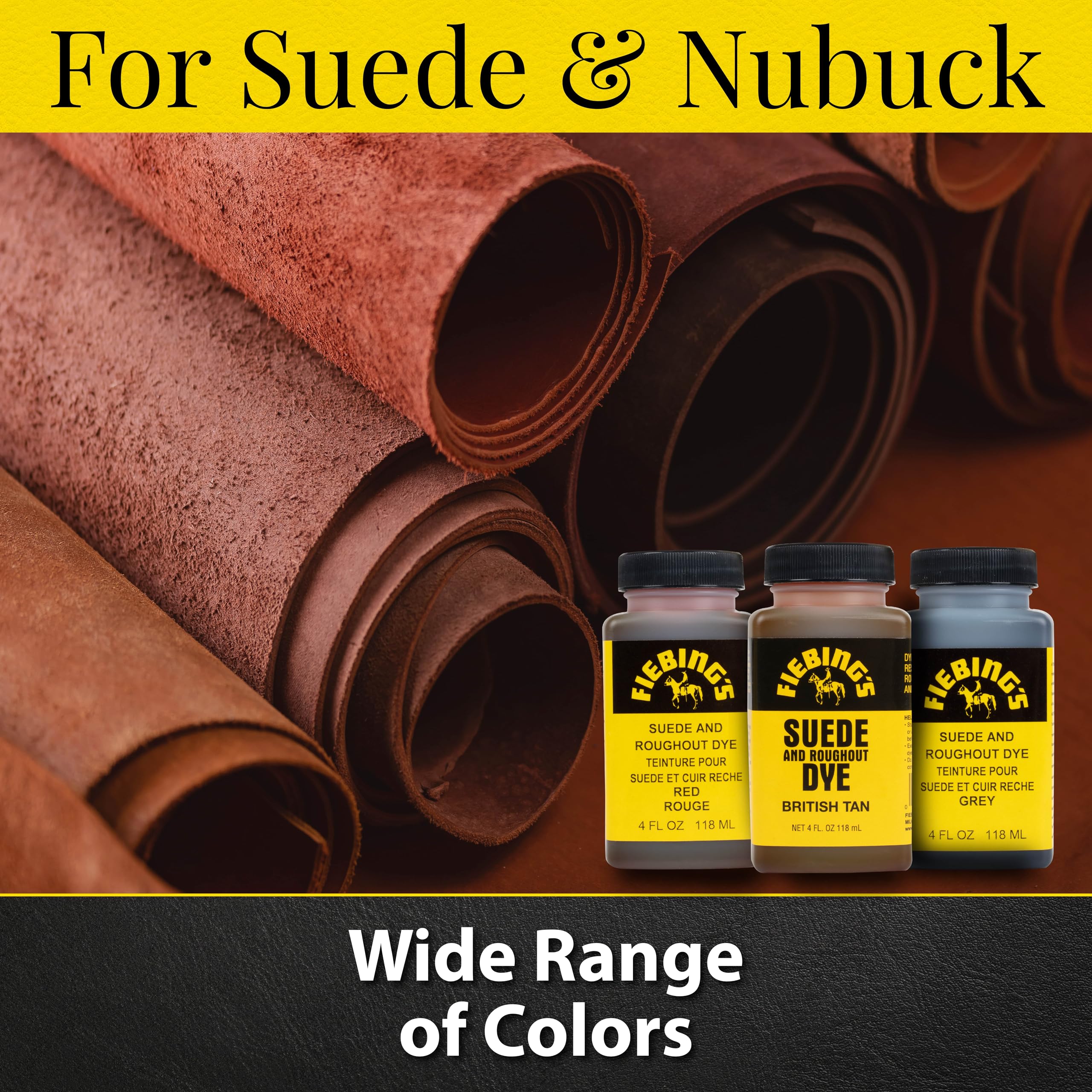Fiebing'S Black Suede Dye (4 Oz) - Recolor, Brighten & Restore Suede & Roughout Leather Shoes, Furniture, Purse - Includes Wool Dauber For Easy Application - Flexible When Dry, Won'T Crack Or Peel