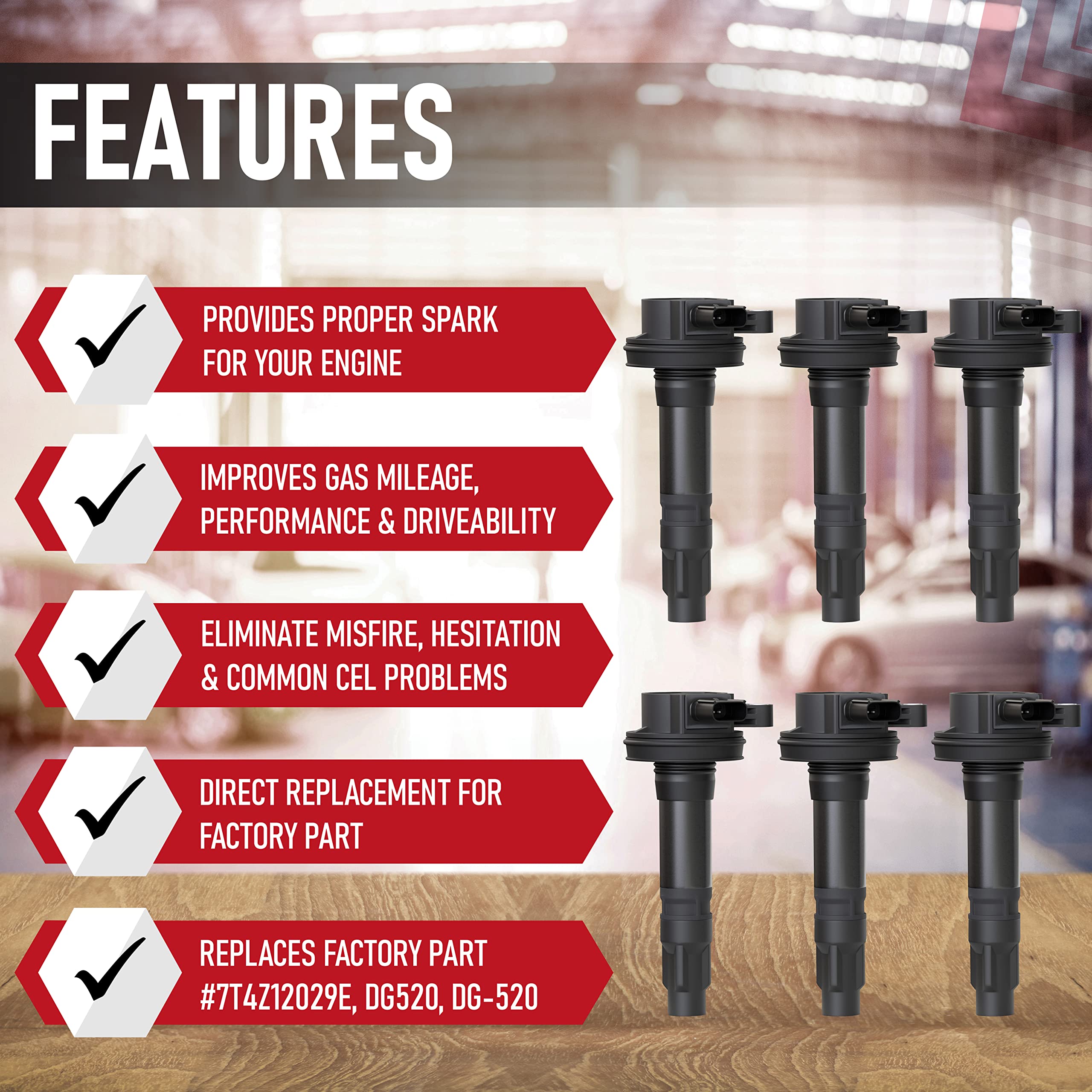 Ignition Coil Pack Set Of 6 - Compatible With Ford, Mercury, Mazda & Lincoln Vehicles - 3.5L, 3.7L V6 Edge, F150, Explorer, Must