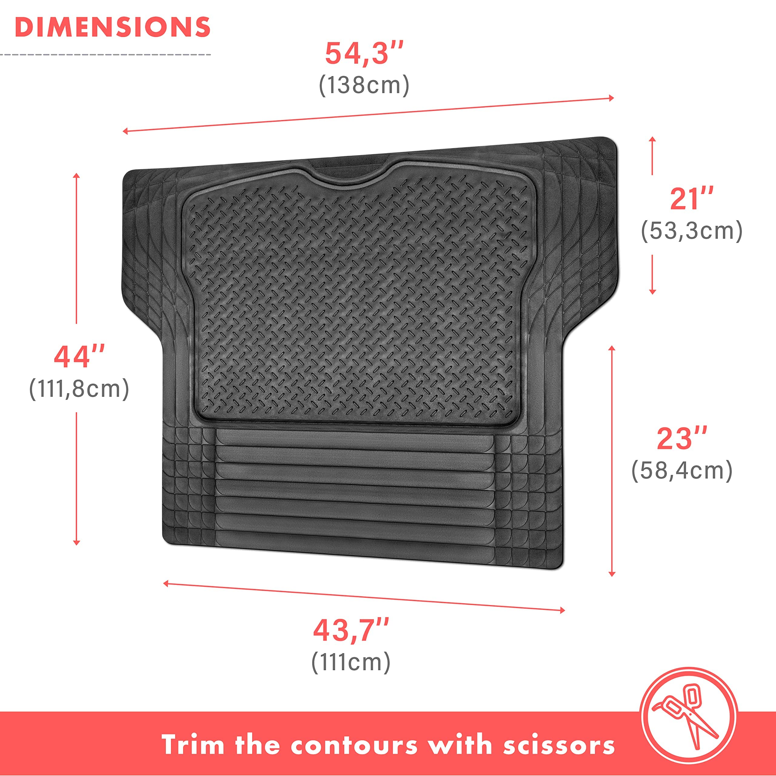 VaygWay Heavy Duty Cargo Liner Trunk Floor Mat - All Weather Trunk Protection Floor Mat - Black Rubber Trimmable Durable Cargo A