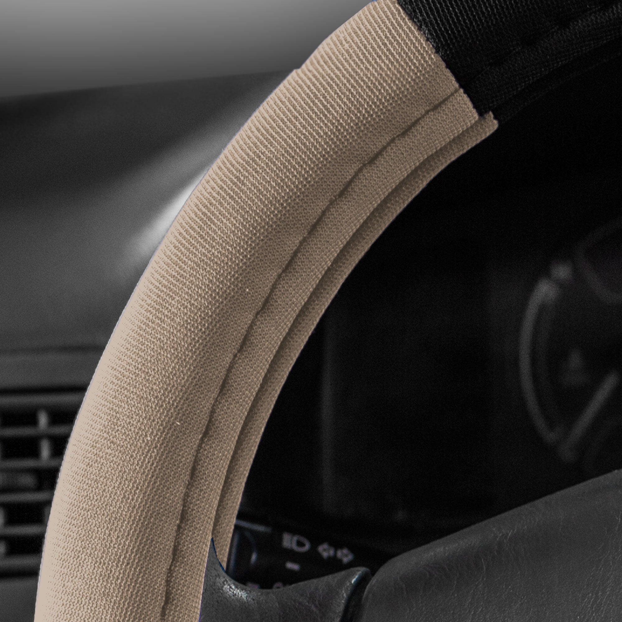 Fh Group Fh2033Beige Universal Fit Modernistic And Seat Belt Pads Combo Set Beige Steering Wheel Cover Fits Most Cars, Suvs Truc