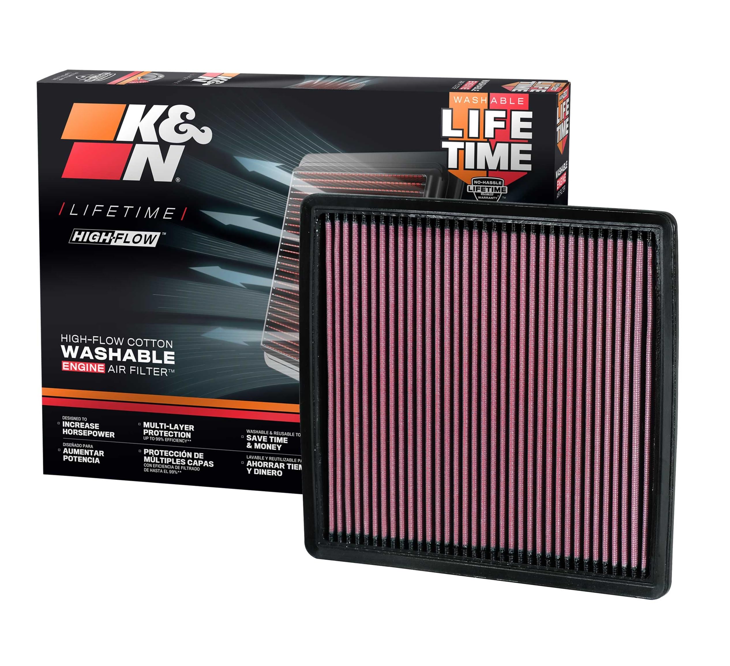 K&N High-Flow Original Lifetime Engine Air Filter: Increase Performance, Premium, Washable: Compatible With 2007-2024 Ford/Linco