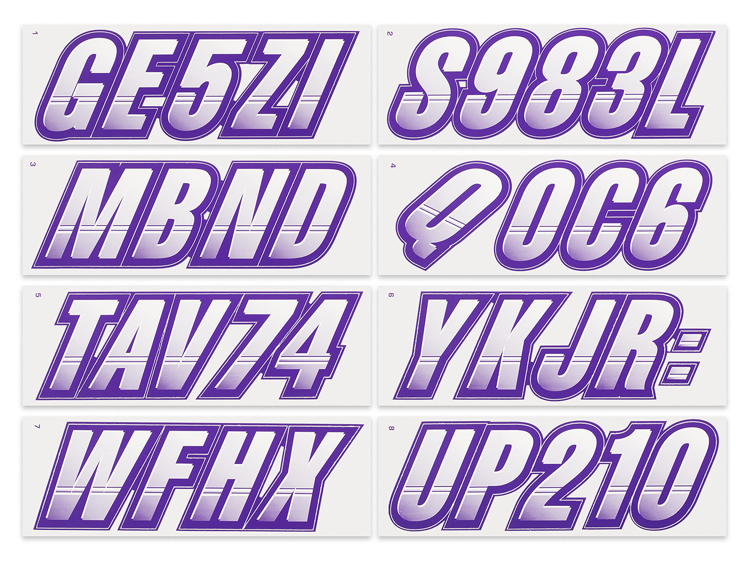 Stiffie Techtron White/Purple 3 '' Boat & Pwc Registration Decals  Numbers Letters Stickers