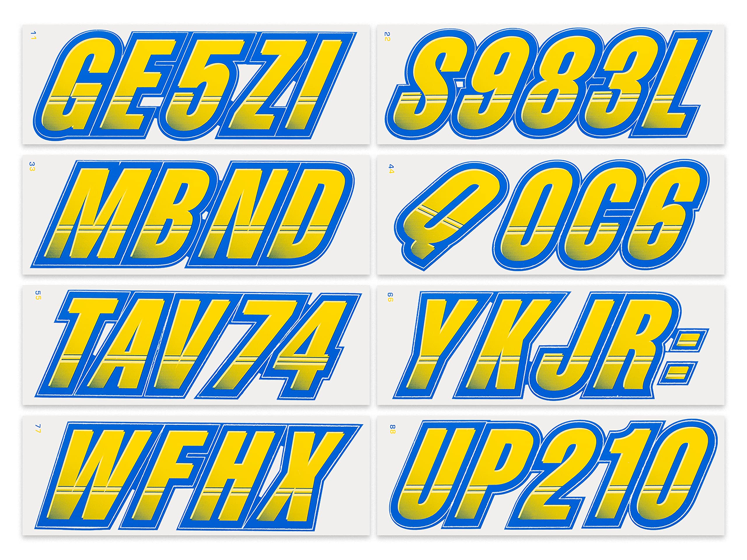Stiffie Techtron Yellow/Blue 3 '' Boat & Pwc Registration Decals  Numbers Letters Stickers