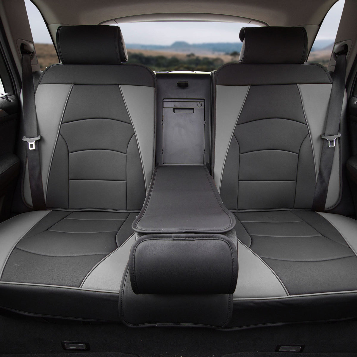 Fh Group Car Seat Cover For Back Seat Gray Black Faux Leather - Universal Fit, Rear Seat Covers For Cars With Rear Split Bench,