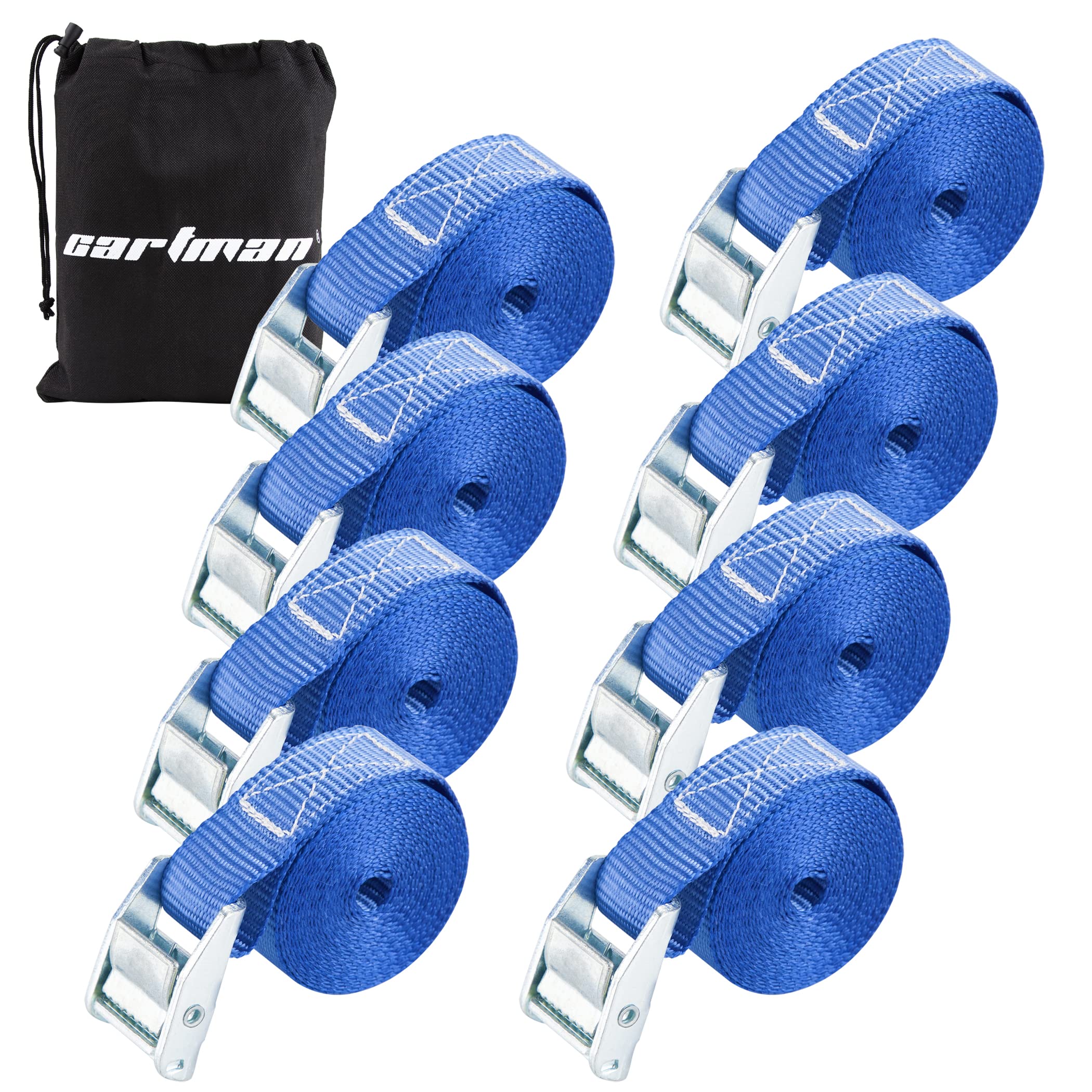 Cartman 1'' X 12' Lashing Straps Cargo Tie-Down Strap Up To 600Lbs, 8Pk In Carry Bag, Blue